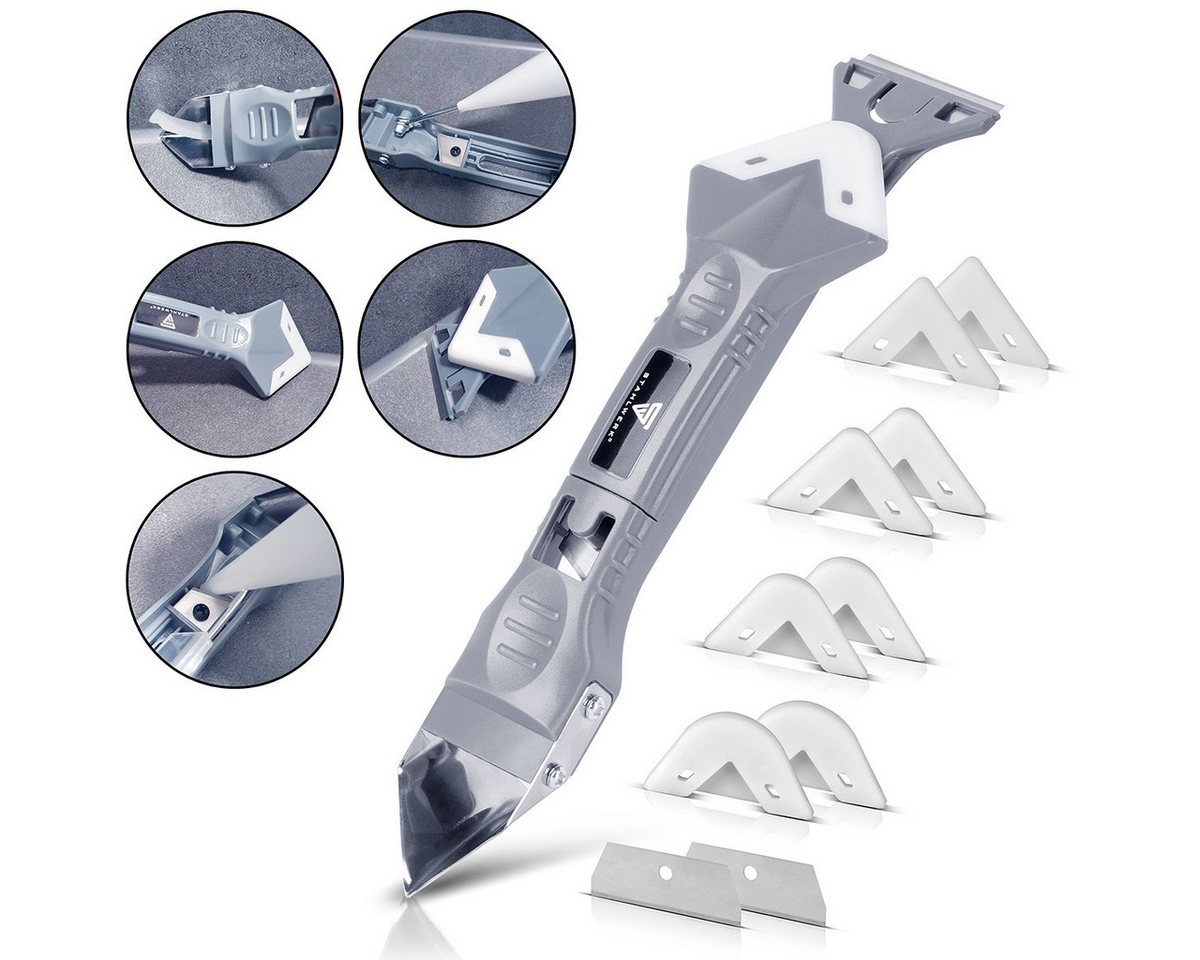 STAHLWERK Multitool Silikon Fugenwerkzeug Silikonspachtel Silikonschaber Fugenabzieher, (Packung, 1 St), mit Silikon-Spachtelaufsätze