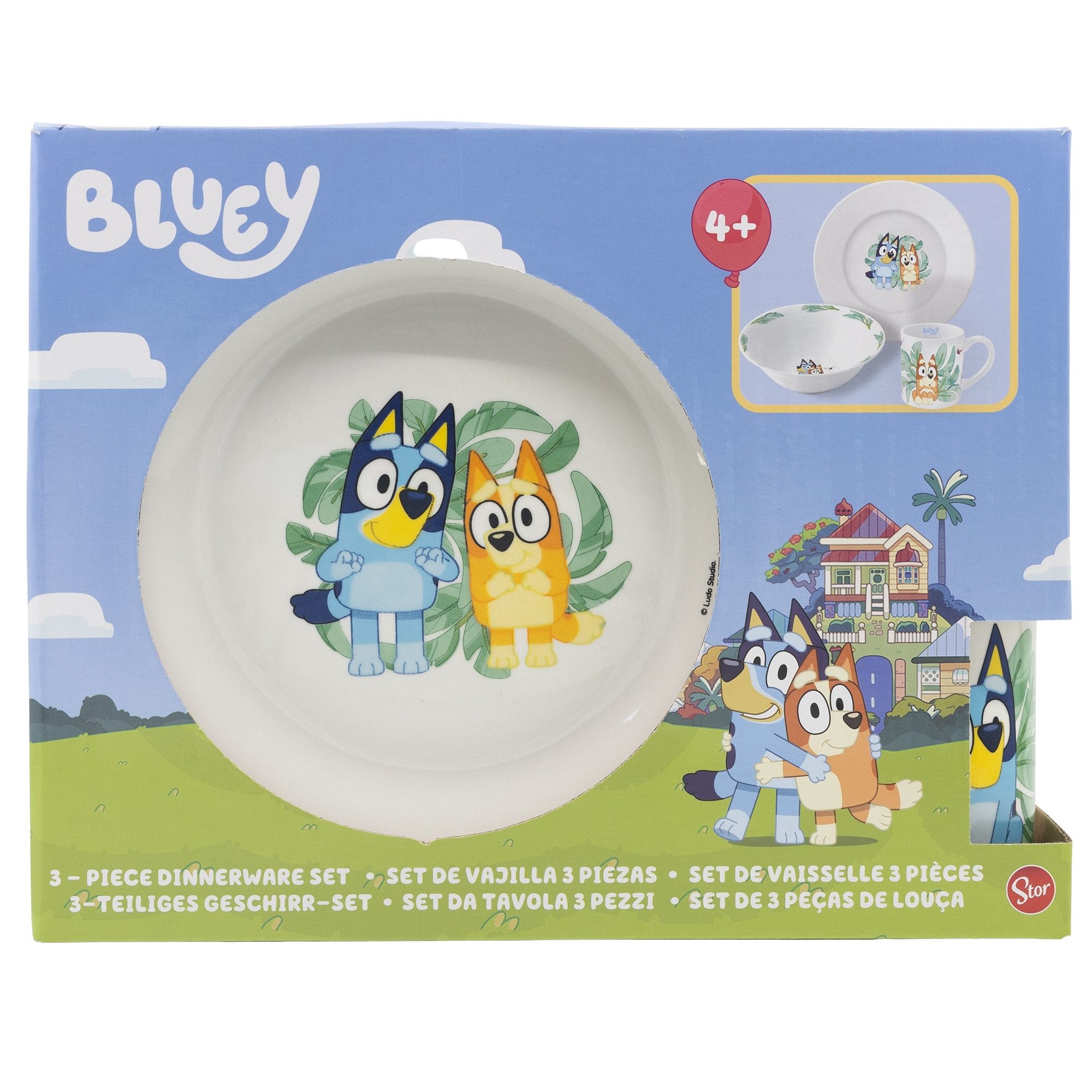 Bluey Kindergeschirr-Set Bluey und Bingo Kinder Geschirr Set Keramik Teller Schüssel Tasse (3-tlg), 1 Personen, Keramik