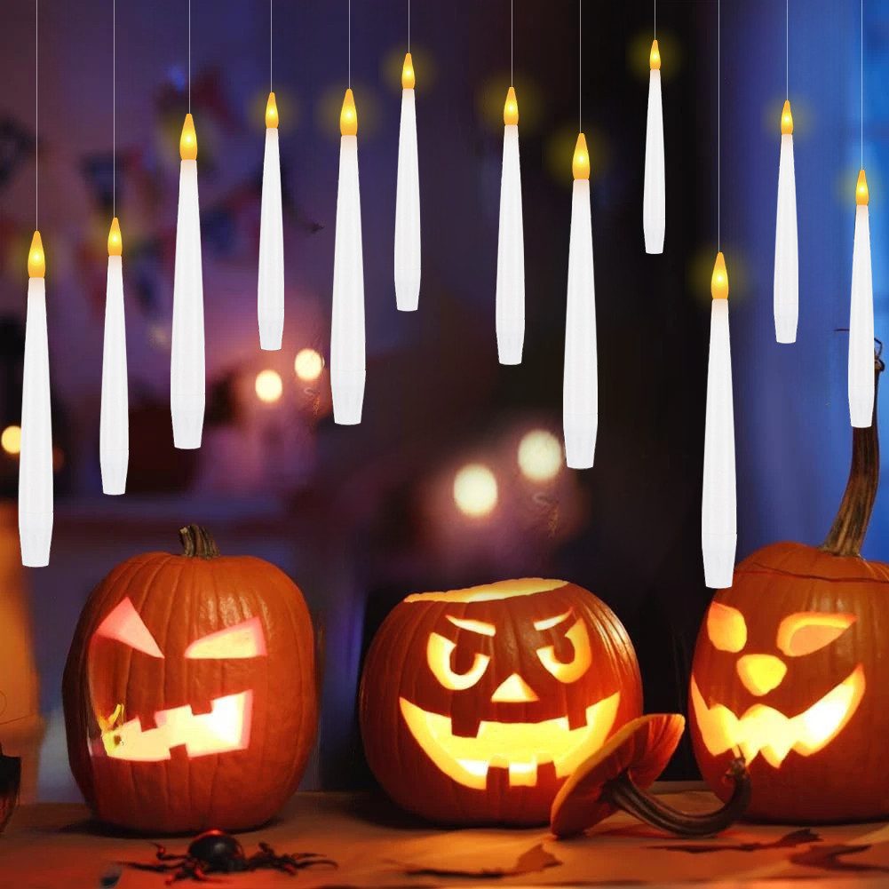 Gotoll LED-Kerze K-MFLZ 12pcs Schwebende Kerzen mit Zauberstab-Fernbedienung (Weihnachtsbaumkerzen weihnachtsdeko halloween kerzen, mit timer und Batterie), LED Christbaumkerze