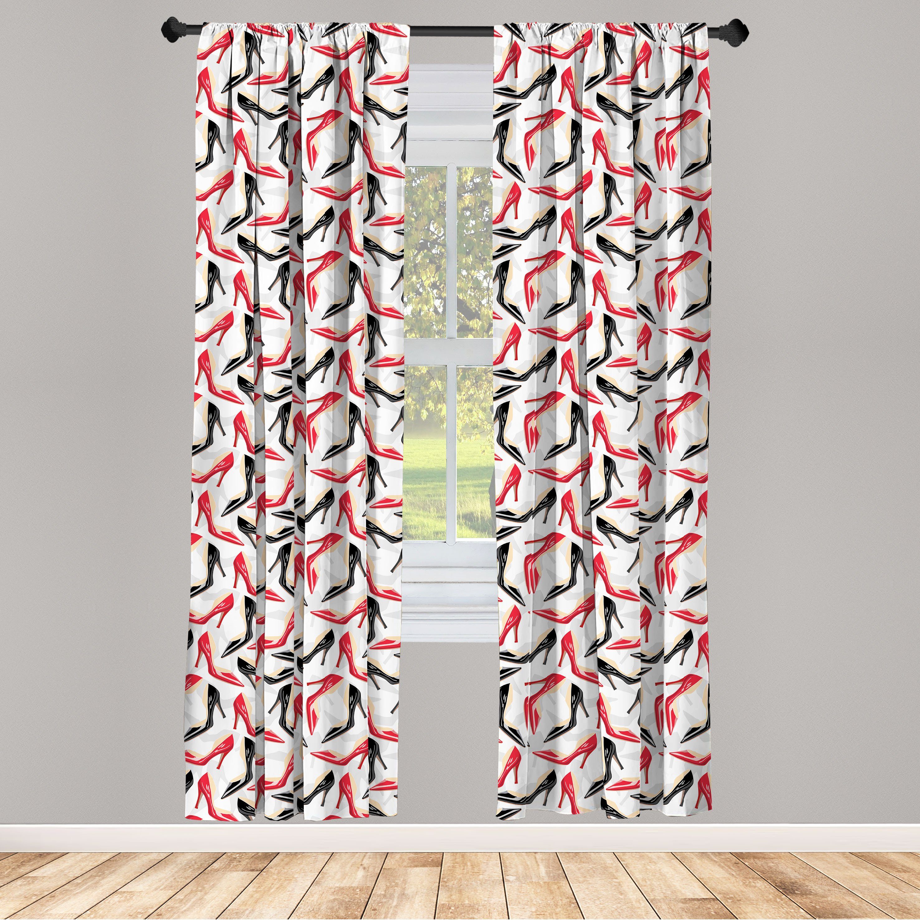Gardine Vorhang für Wohnzimmer Schlafzimmer Dekor, Abakuhaus, Microfaser, Rot und Schwarz Stiletto-Schuhe