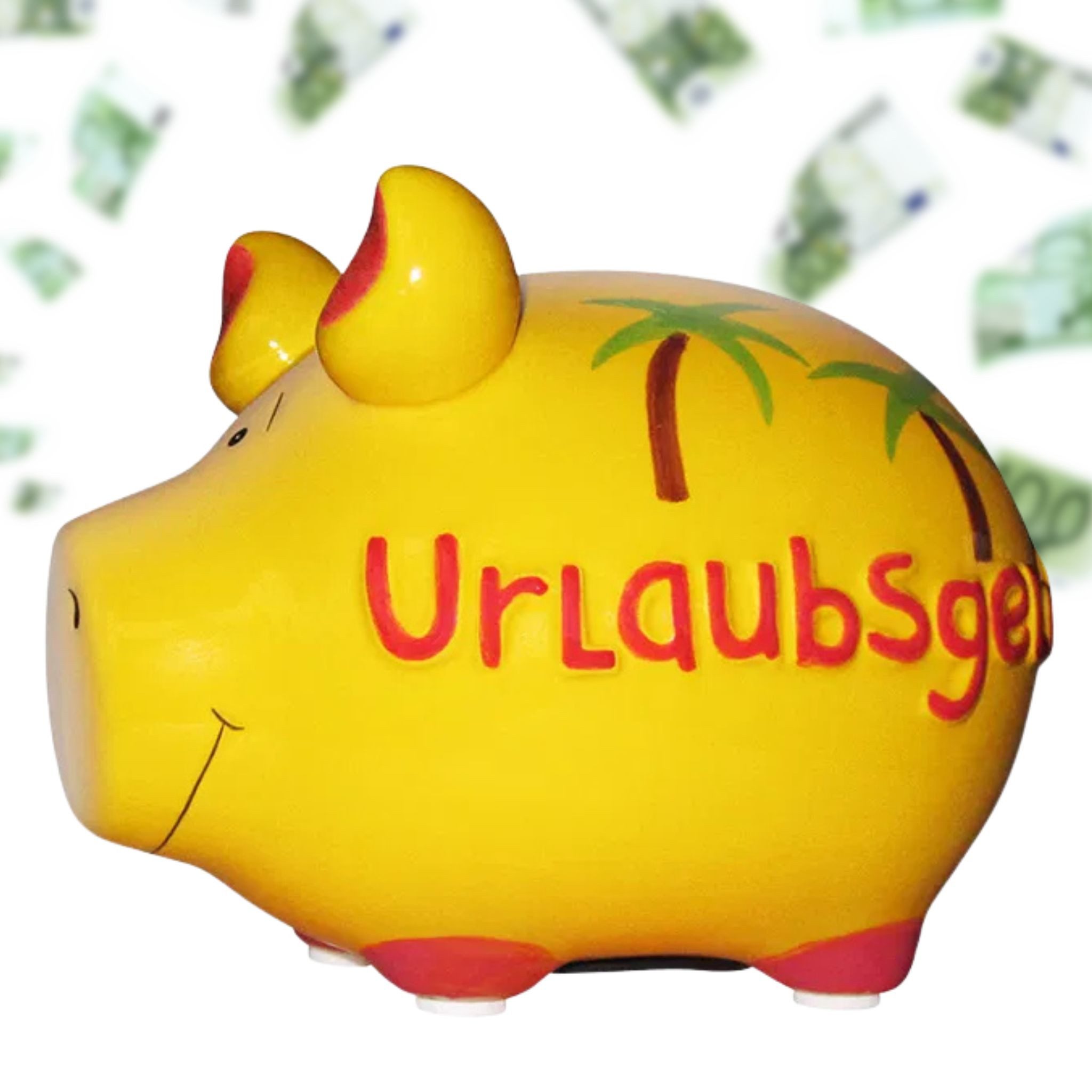 matches21 HOME & HOBBY Spardose Lustige Spardose Sparschwein URLAUBSGELD bunt 12,5 cm, Keramik Kinder Erwachsenen Sparbüchse - Gummistopfen zum Öffnen