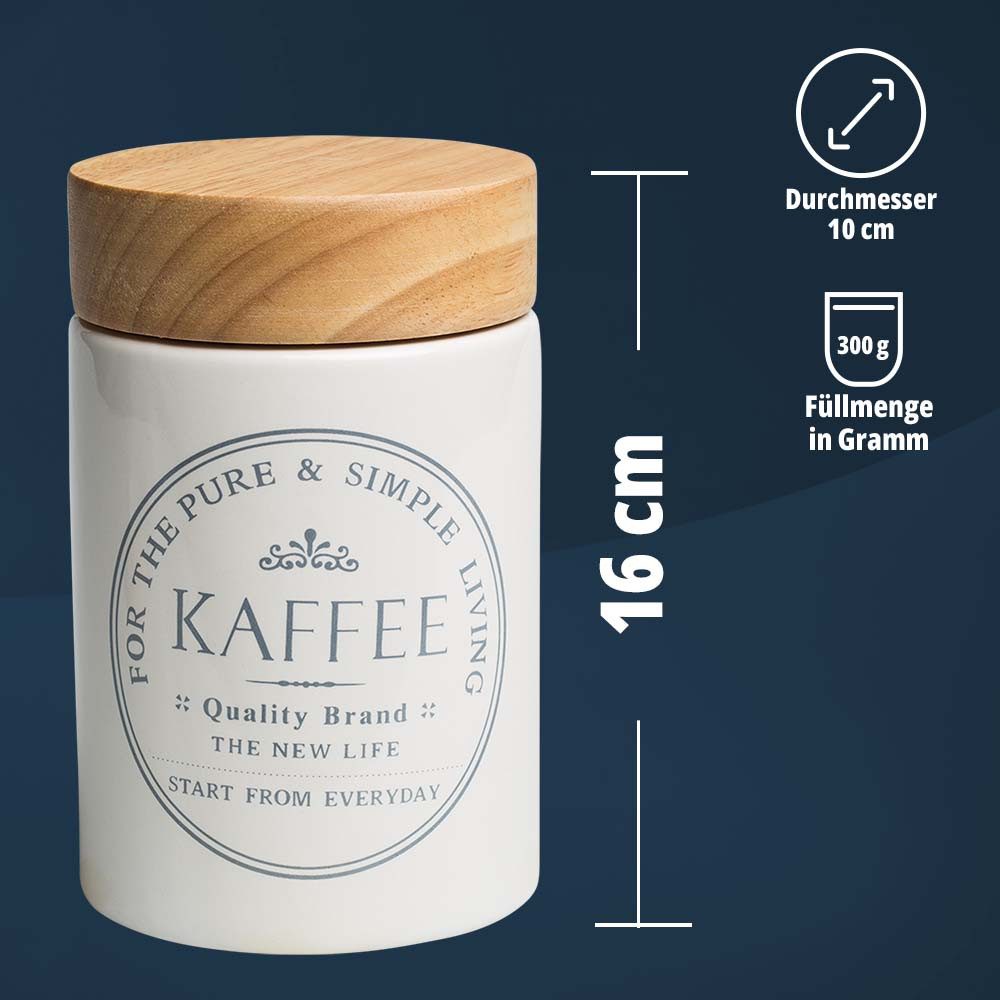 KHG Vorratsdose für Kaffee aus Steinzeug mit Akazienholz‑Deckel – im Landhausstil, Steingut, Aufbewahrungsdose für Kaffee schützt Aroma da luftdicht verschließbar