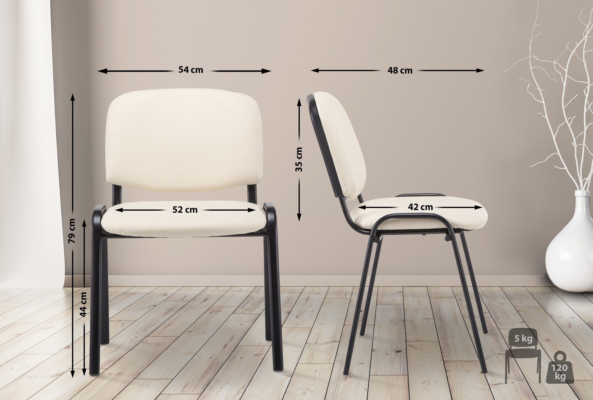furnicato Besucherstuhl Stapelstuhl Ken 79x54x48 cm creme (1 St)