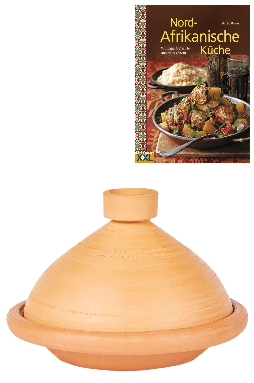 Marrakesch Orient & Mediterran Interior Dampfgartopf 2er Set ORIGINAL Tajine Tuareg Ø 31 cm + Nord-Afrikanische Küche Buch, Lehm (2-tlg), Handarbeit