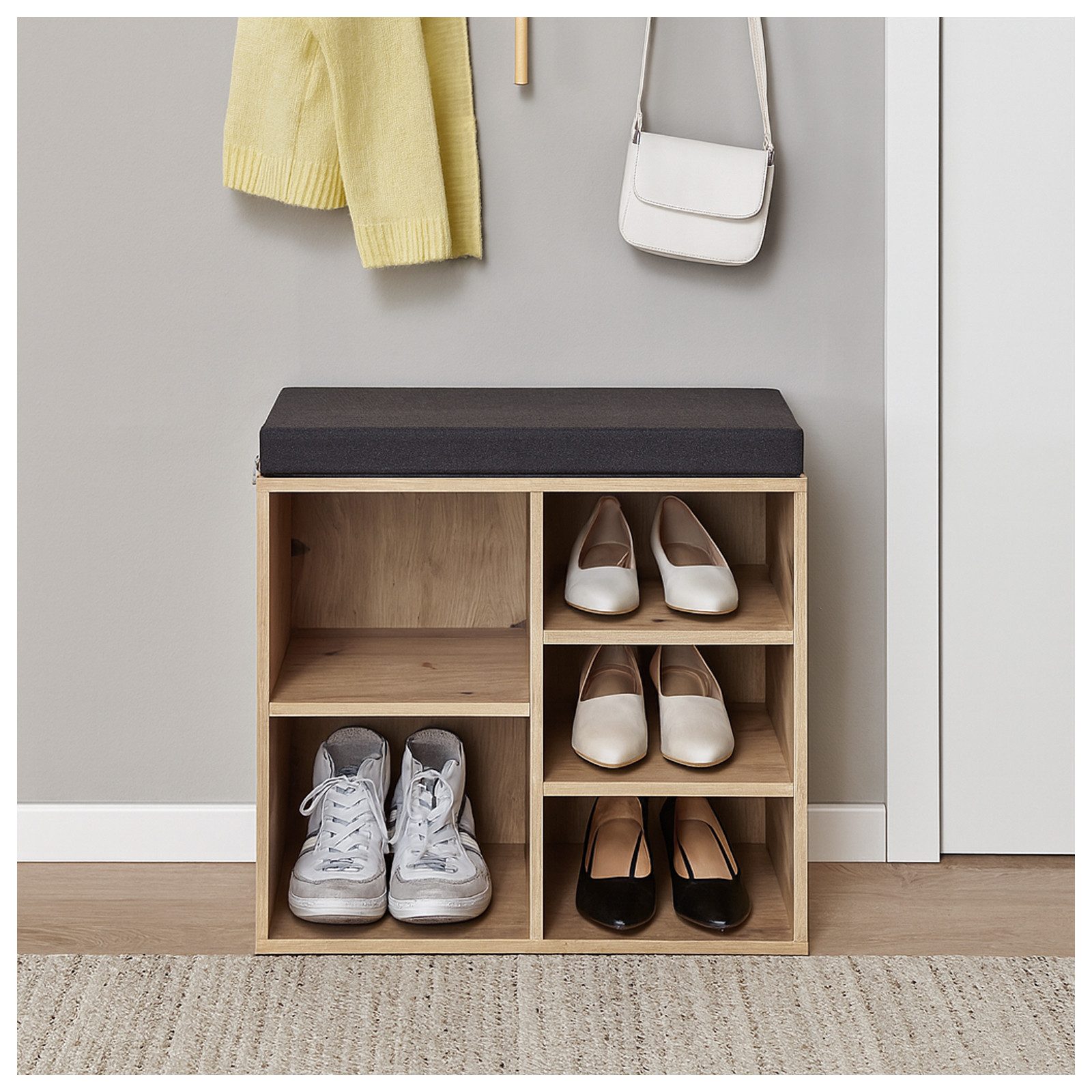 HTI-Living Schuhbank Garderobenbank mit 5 Fächern (Stück, 1-St., 1 Schuhbank mit Sitzpolster), Schuhregal Schuhablage