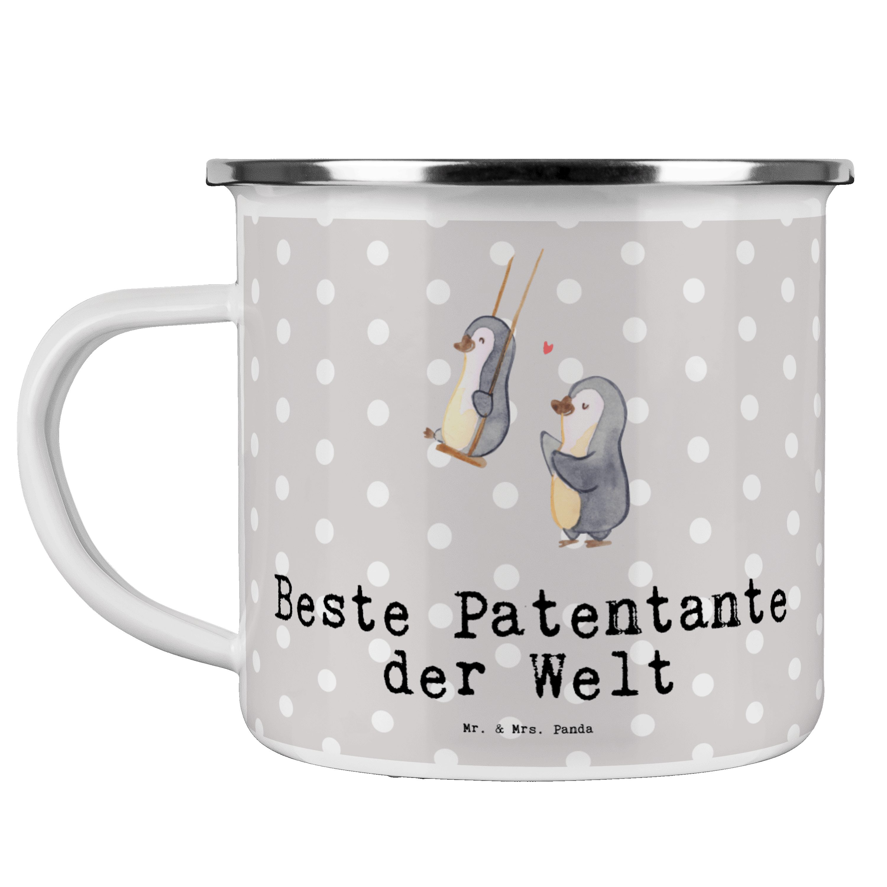 Mr. & Mrs. Panda Becher Pinguin Beste Patentante der Welt - Grau Pastell - Geschenk, Metallta, Emaille