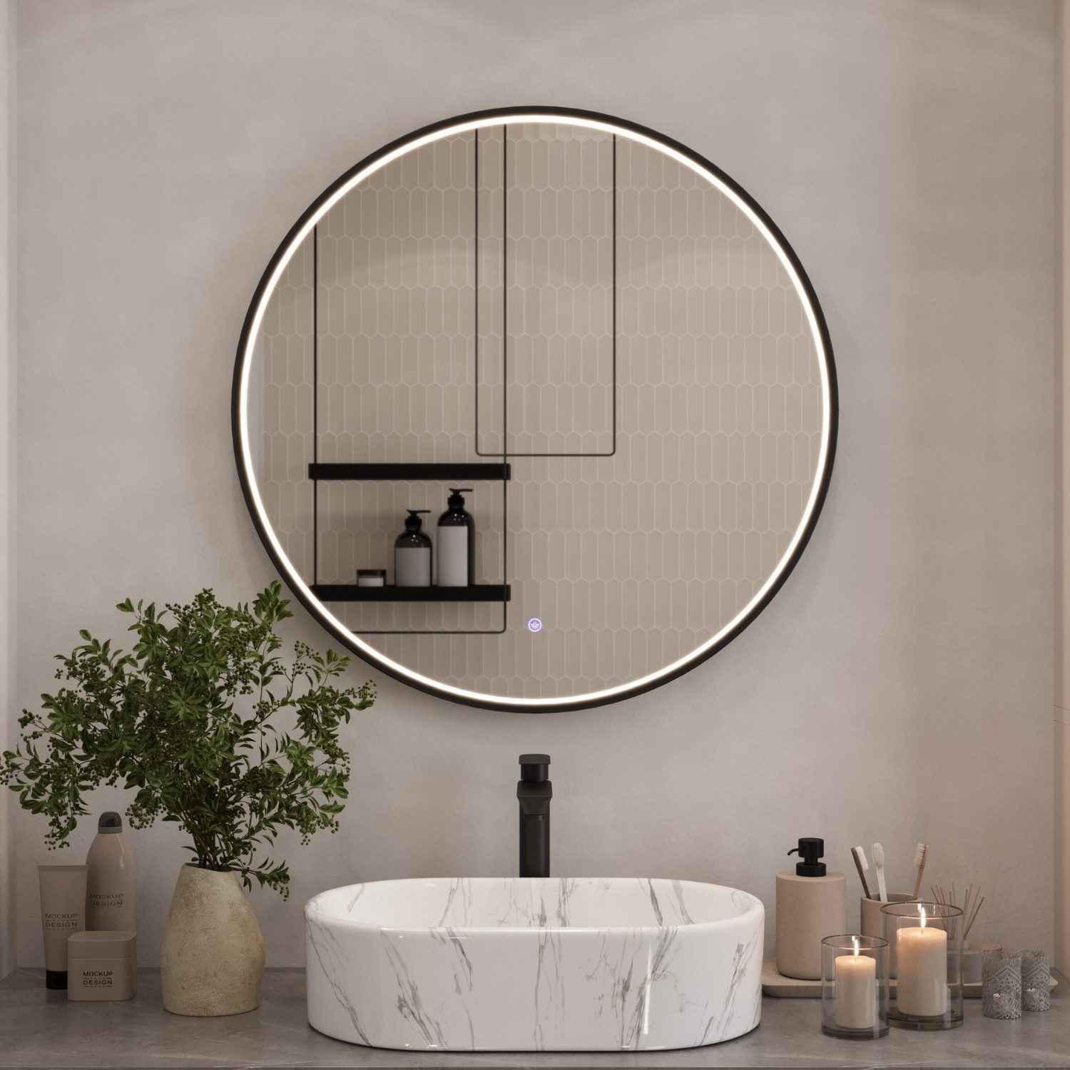 Planetmöbel Badspiegel Spiegel VELUNA rund 60 - 100 cm (3000-6500k), für Ba günstig online kaufen