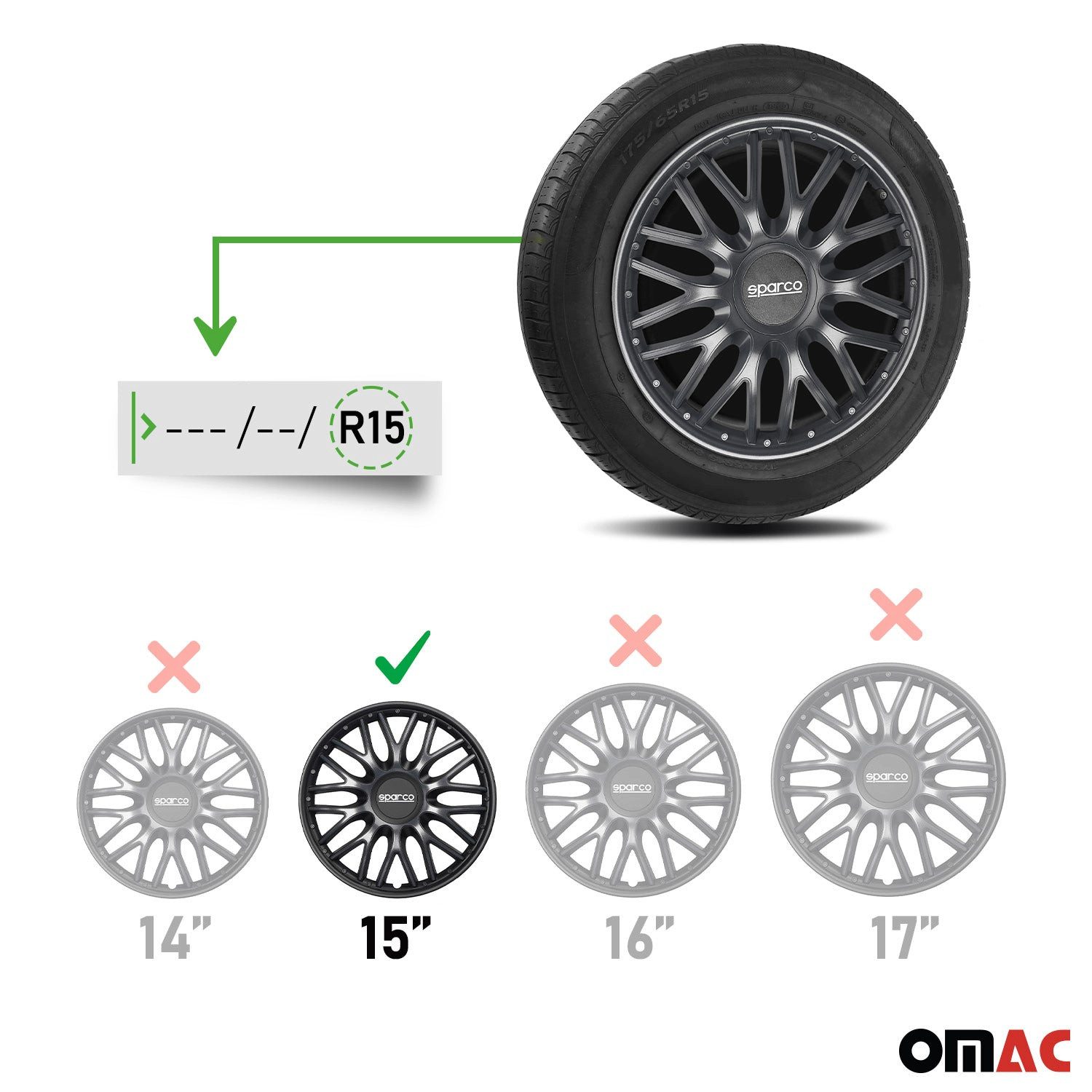 OMAC Radkappen Sparco 14 Zoll Roma Silber Grau 4tlg, (4-St) Einfache Installation, Haltbar