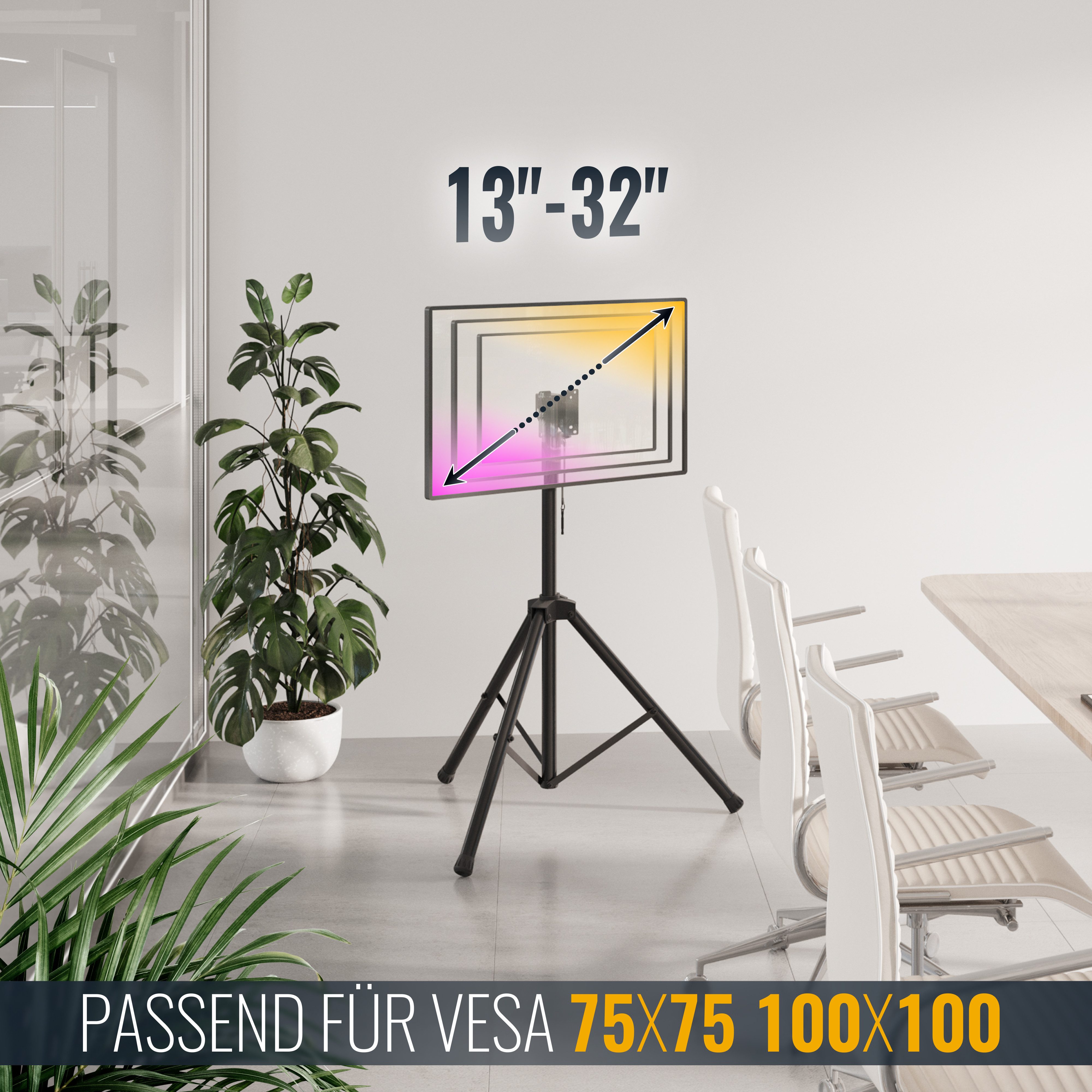 RICOO Halterung Beamerständer Monitor-Halterung Laptopständer Tripod CZ0900, (bis 32 Zoll, VESA 75x75 bis 100x100, 1-tlg., 13-32 Zoll (33-81cm) Bildschirm-Diago – Bild 5 von 5