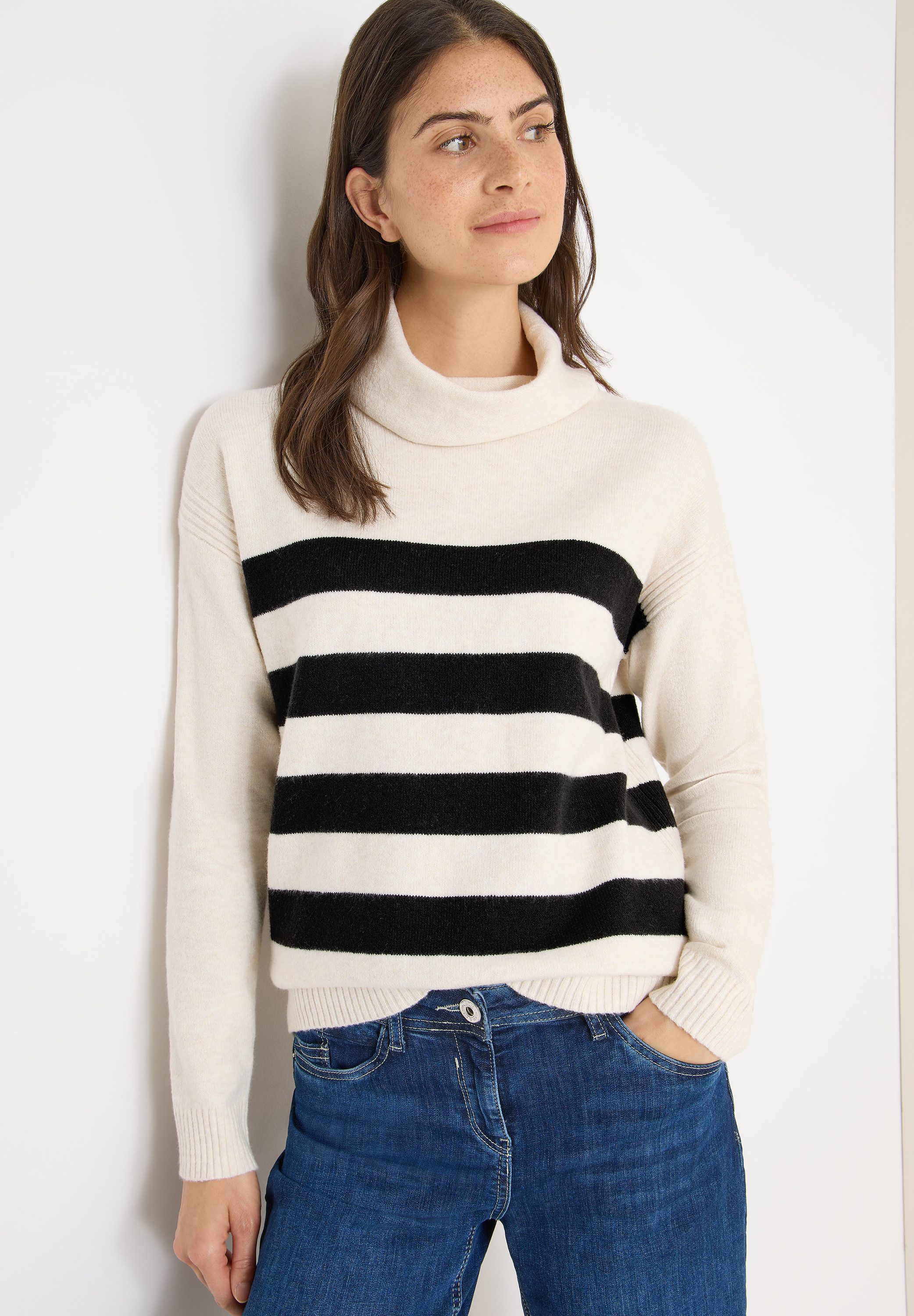 CECIL Rollkragenpullover mit Colorblocking-Streifen und großem Kragen günstig online kaufen