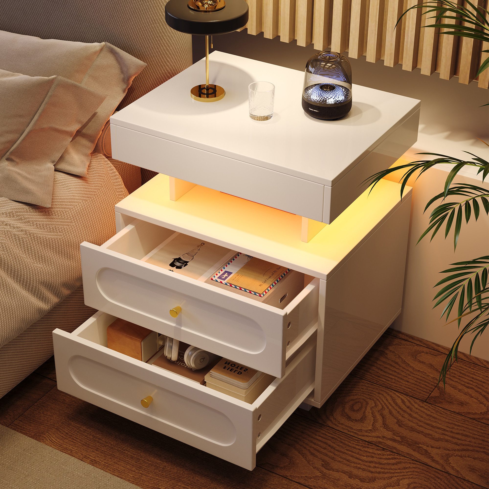 MODFU Nachttisch Nachtschrank mit LED-Beleuchtung (Nachtkommode günstig online kaufen
