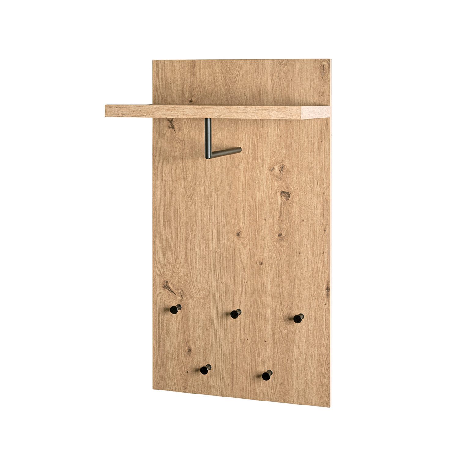 HAKU Шкафыstange PARMA 11 Garderobe - eiche-schwarz - MDF, Metall - H. 90cm x B. 48cm, (1xWandgarderobe, Wandhalterung - Wandhalter), Wandhakenleiste - Hakenleiste - Шкафыleiste - Wandhaken