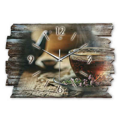 Kreative Feder Wanduhr Design-Wanduhr „Tee“ aus Holz im Shabby Style Design (ohne Ticken; flüsterleises Uhrwerk; außergewöhnlich, modern)