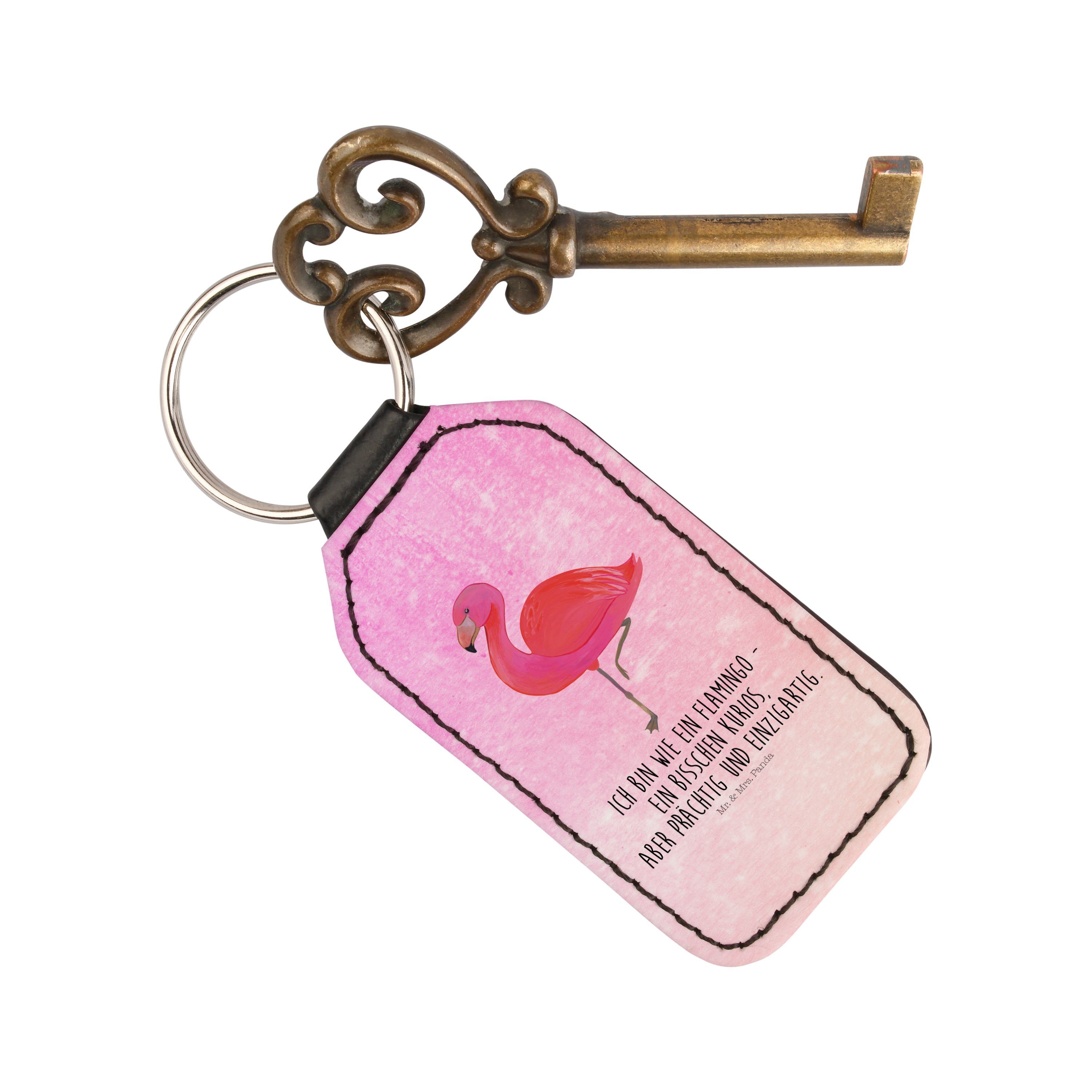 Mr. & Panda Pink - m Flamingo Aquarell für Schlüsselanhänger Schlüsselanhänger, classic Mrs. Geschenk, (1-tlg) 