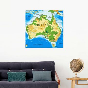 Posterlounge Poster Editors Choice, Australien - Topographische Karte (Englisch), Klassenzimmer Illustration