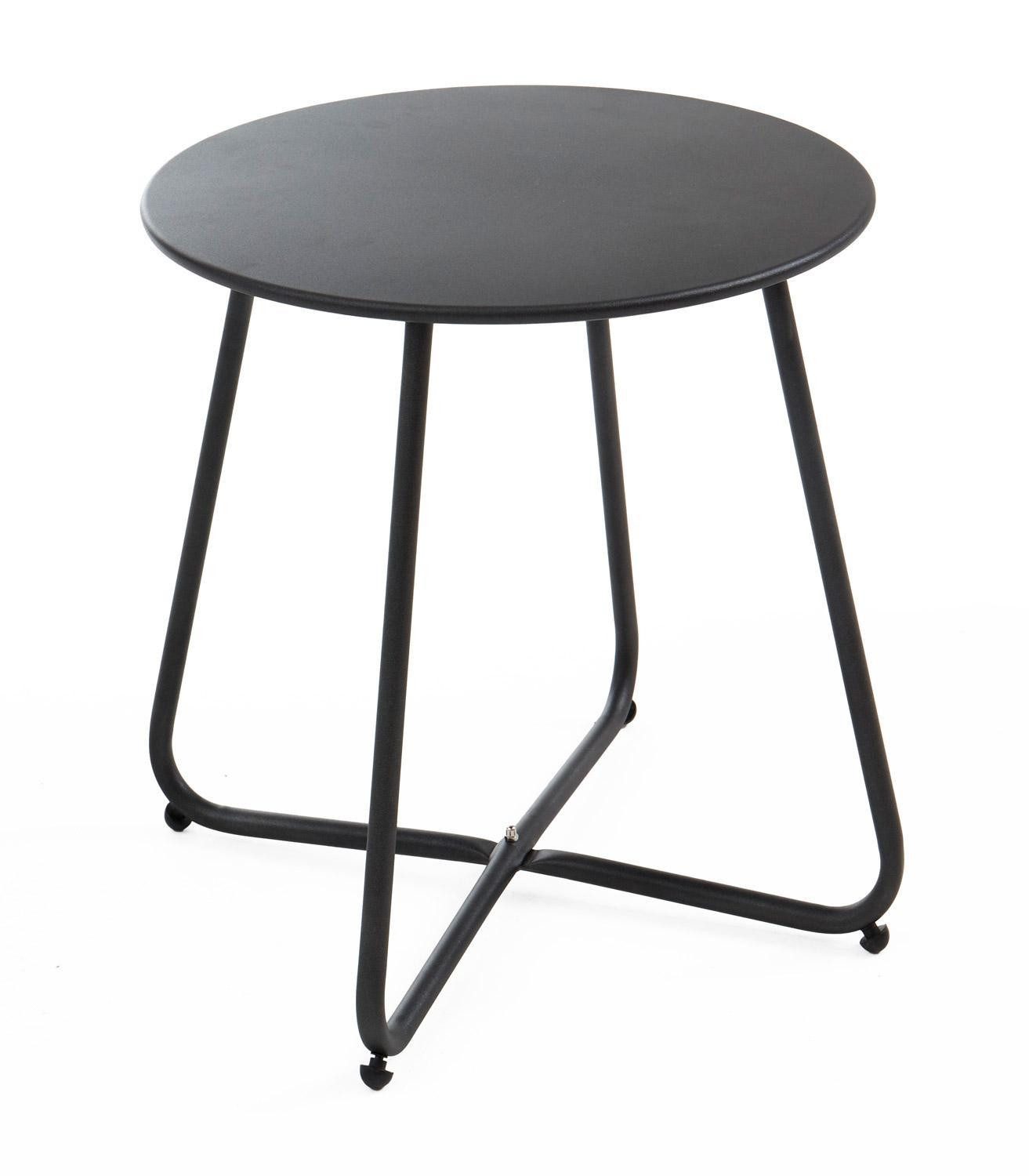 Outdoor Beistelltisch LIAM, Ø 45 cm, Anthrazit, Metallplatte, Stahl, Geeignet für den Außenbereich, verstellbare Nivellierung
