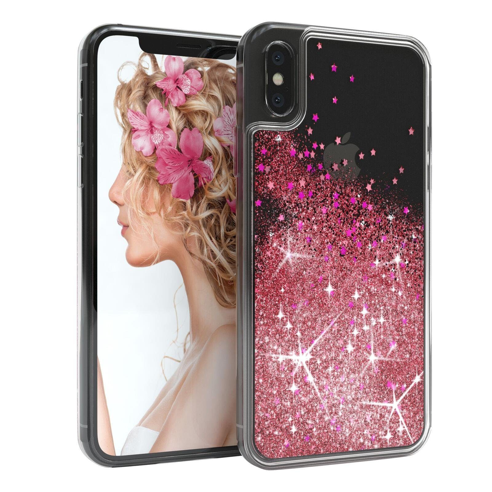 EAZY CASE Handyhülle Liquid Glittery Case für iPhone X / iPhone XS 5,8 Zoll, Hülle Glitzer Flüssig durchsichtig Phone Case stoßfestes Etui Rosa