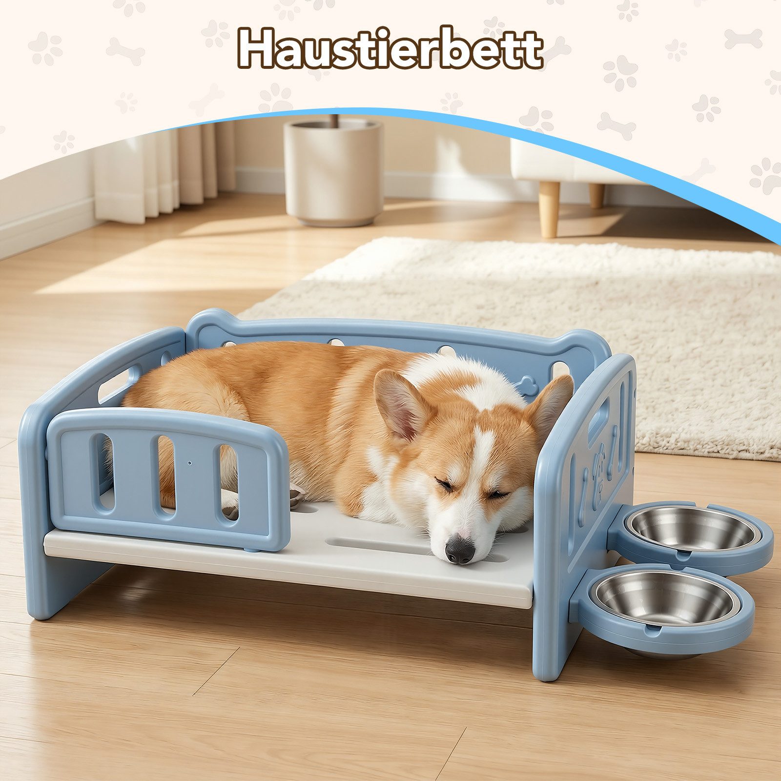 oyajia Hundehütte mit 2 abnehmbare Edelstahlnäpfe