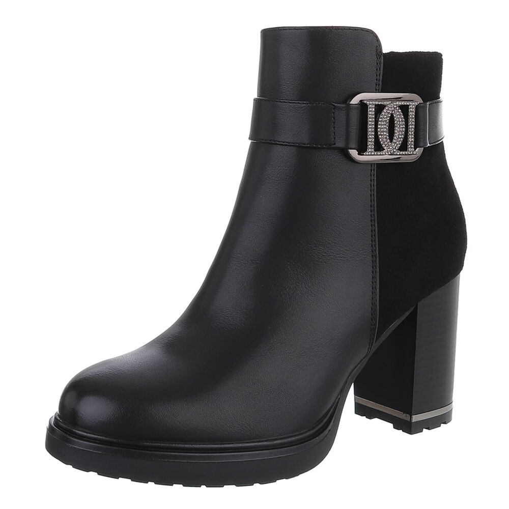 Ital-Design Eleganter Ankle Boot mit Blockabsatz und Schnalle High-Heel-Stiefelette (90598623) Blockabsatz Полусапожки in Schwarz