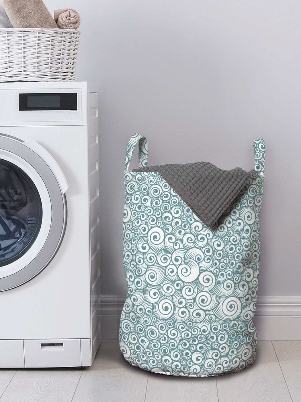 Abakuhaus Wäschesäckchen Wäschekorb mit Strokes Abstrakt Waschsalons, Chaotische Griffen wirbeln Locken Kordelzugverschluss für