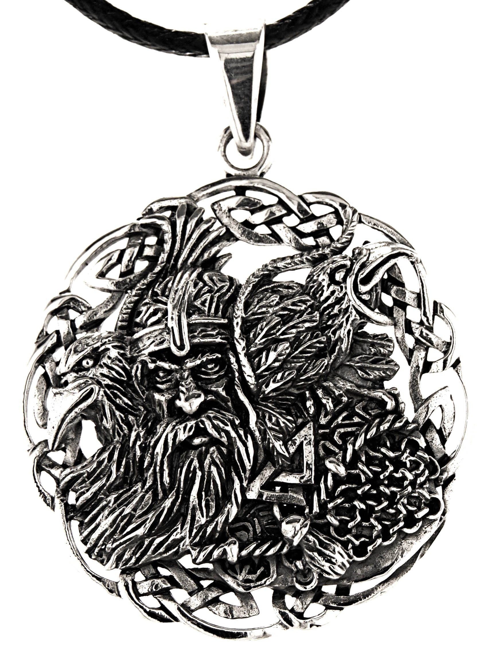 Kiss of Leather Kettenanhänger Odin mit Raben Anhänger 925 Silber Wikinger Gott Hugin Munin Göttervater