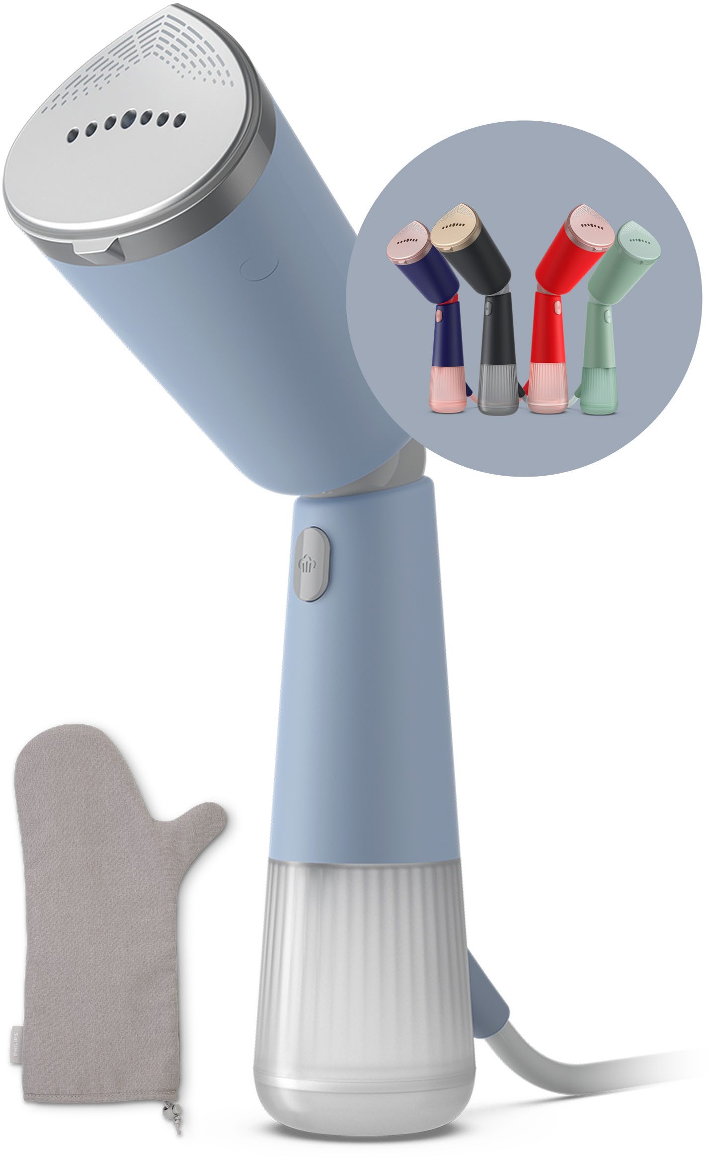 Philips Dampfbürste STH5020 "Styler", 120 ml abnehmbarer Wassertank, Metallplatte, 1400 W, Пароход im schlanken Design, 2-in-1 Handschuh und Tasche inkl.