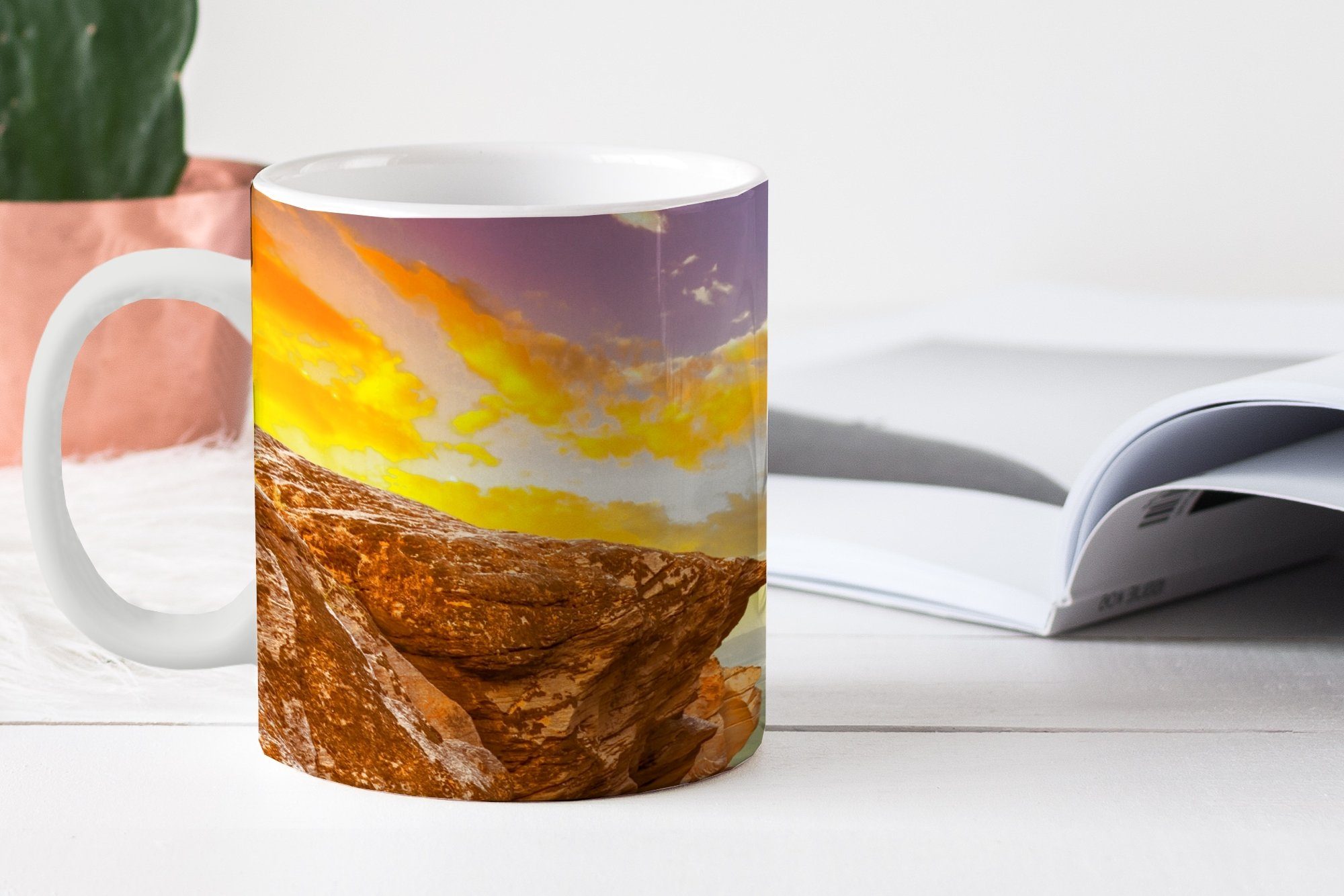 MuchoWow Becher, Natur Felsen Keramik, Teetasse, Meer Tasse Geschenk Kaffeetassen, - - - Sonnenuntergang - Wasser, Teetasse,