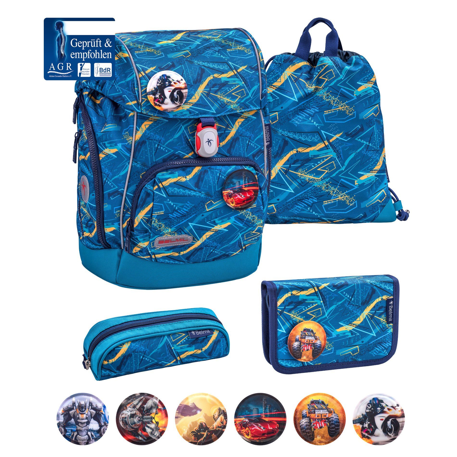 Belmil Rucksack Rucksack Comfy Plus Premium Schulranzen Set 5-teil ...