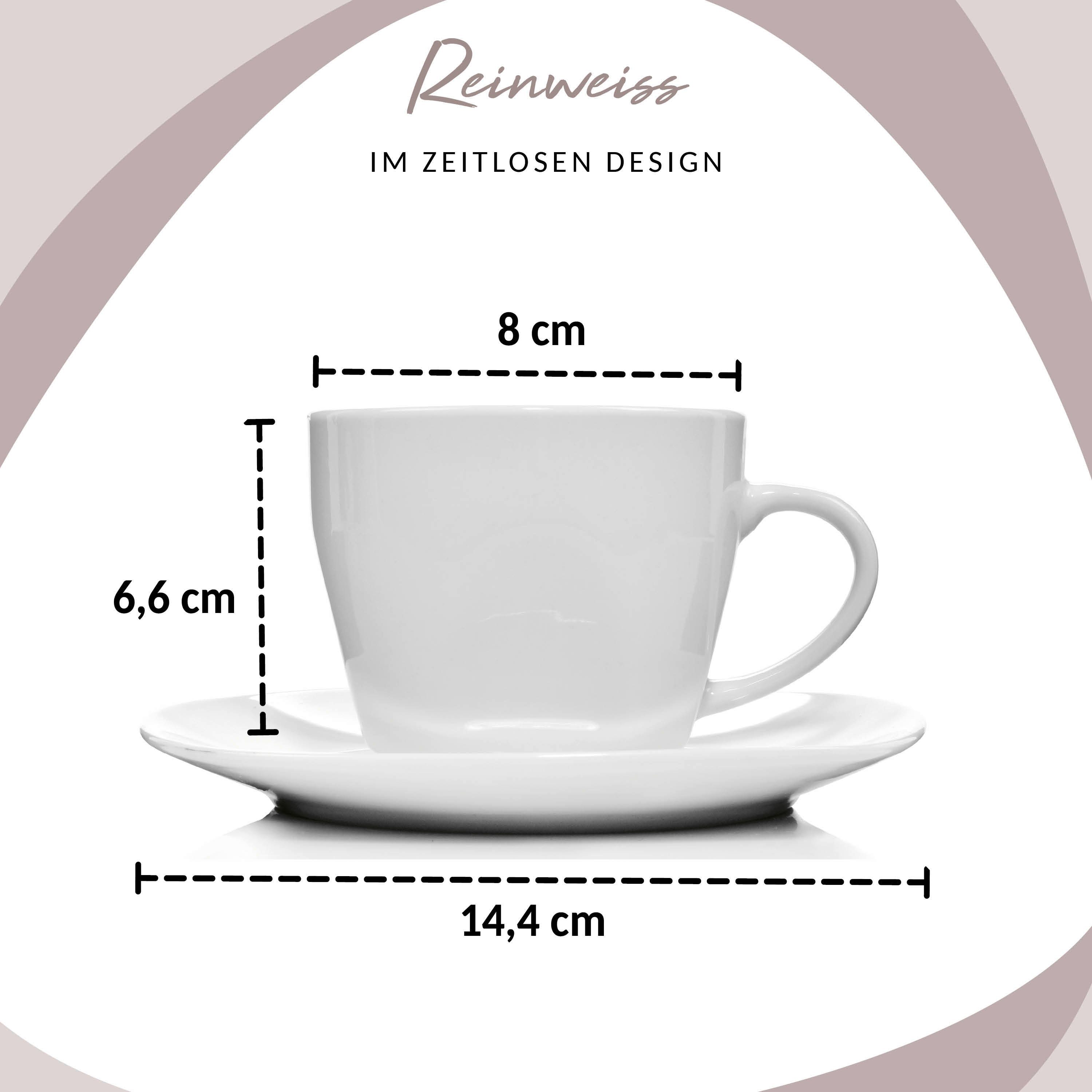 SÄNGER Kaffeeservice Bilgola Kaffeetassen Set, Weiß (12-tlg), 6 Personen, Porzellan, 150 ml, Spülmaschinengeeignet, Premium Collection
