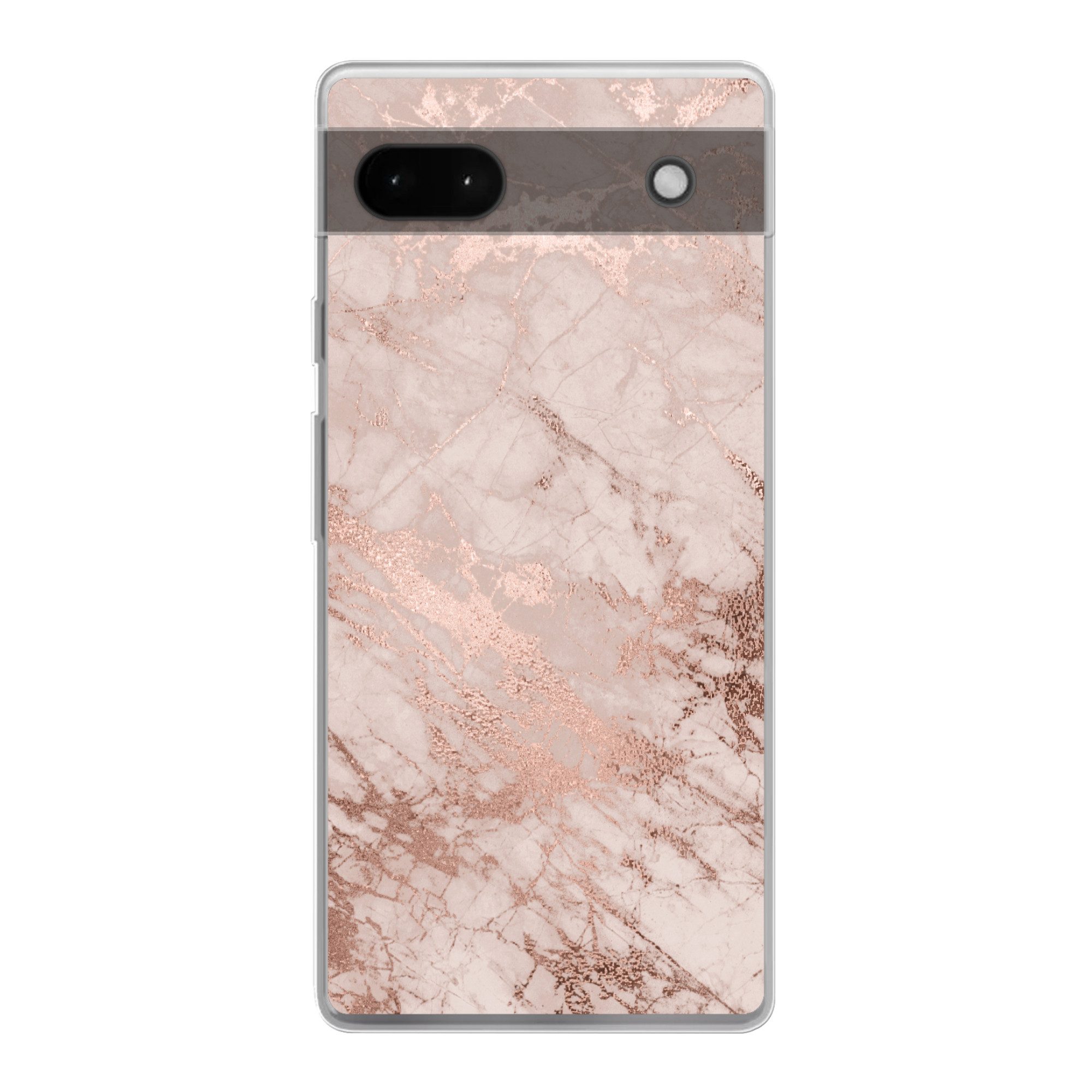MuchoWow Handyhülle für Google Pixel 6a Marmor - Rosa - Luxus - Marmoroptik - Glitzer - De, Phone Case, Silikon, Schutzhülle Dünn