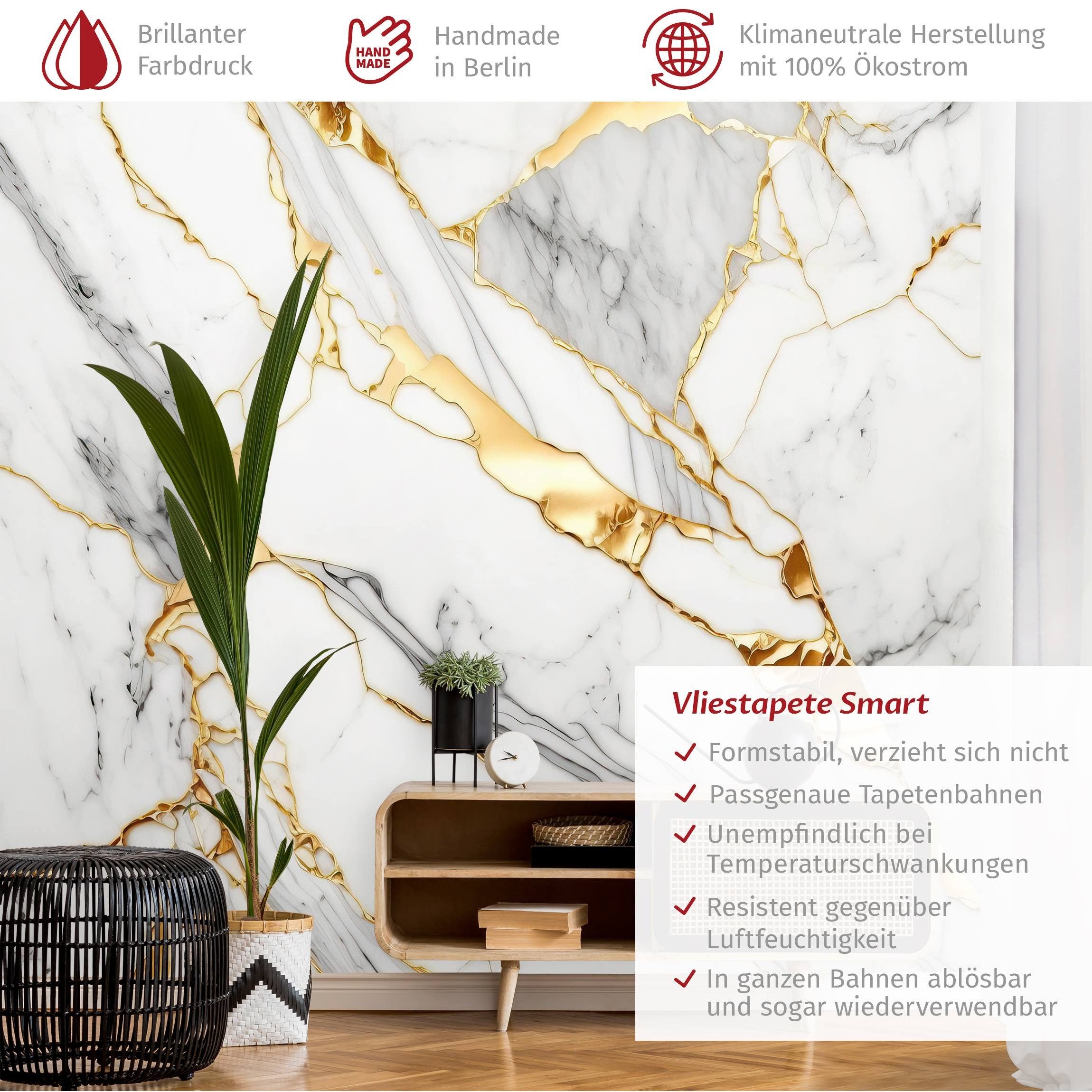Bilderdepot24 Fototapete Weißer Marmor Goldeffekt Steinoptik, günstig online kaufen