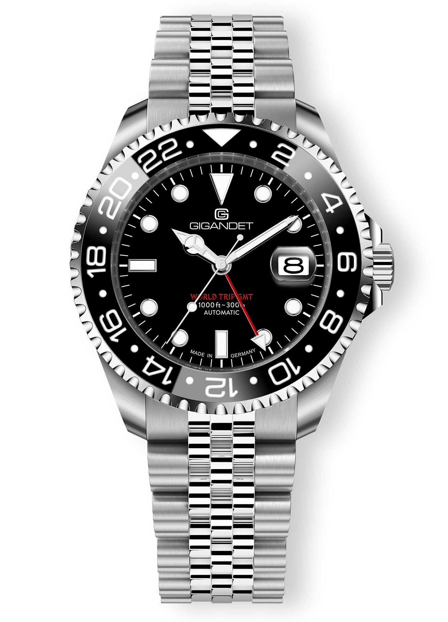 Gigandet Automatikuhr Made in Germany, Saphirglas, WORLD TRIP GMT - G1000-004M-C, GMT, Swiss SuperLuminova, Keramik, verschraubtes Band
