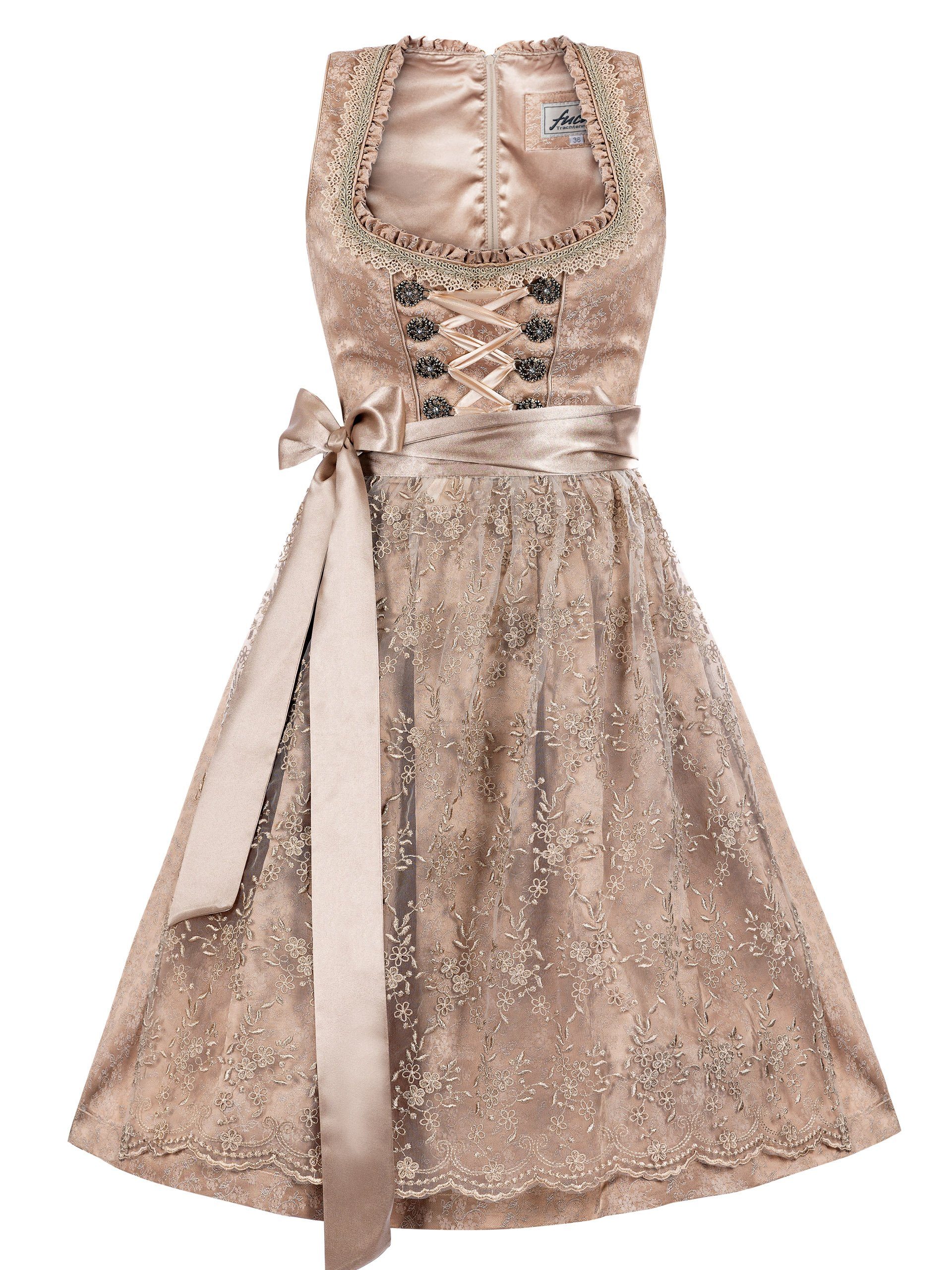 Trachten24.de Dirndl Midi Dirndl Mia 60cm (2-tlg) Rockteil beige