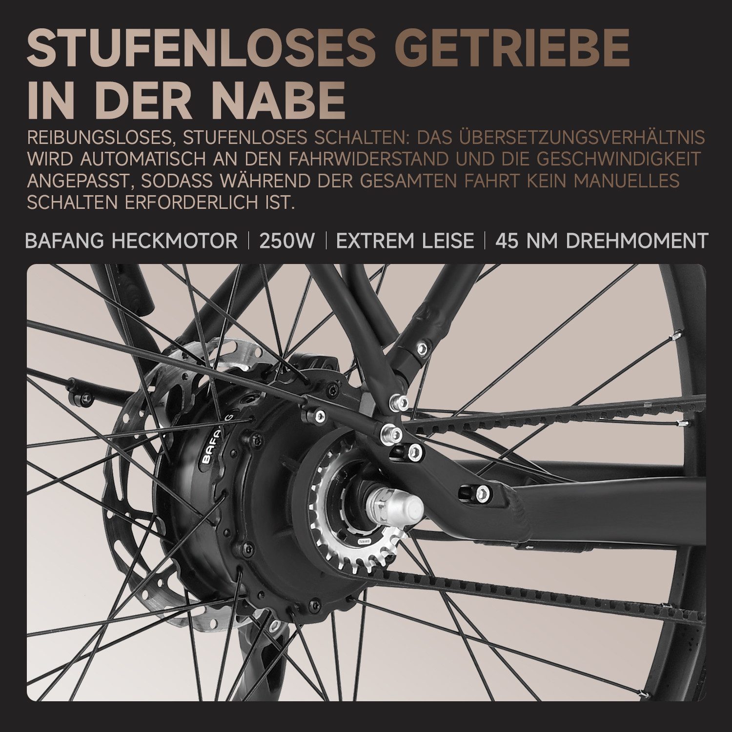 VECOCRAFT E-Bike Cityrad 28 Zoll Stufenloses Getriebe intelligenter Unterstützungsstufe LUNA2.0, Heckmotor, 360 Wh, (60-100 km), 45Nm,36V 10AH,Trekkingrad für Damen und Herren,GATES CDN-Riemenantrieb