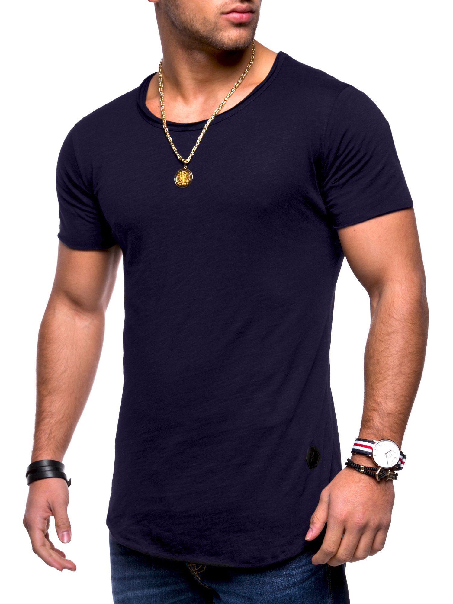 behype T-Shirt DUST Rundhals-Ausschnitt mit (1-tlg) dunkelblau