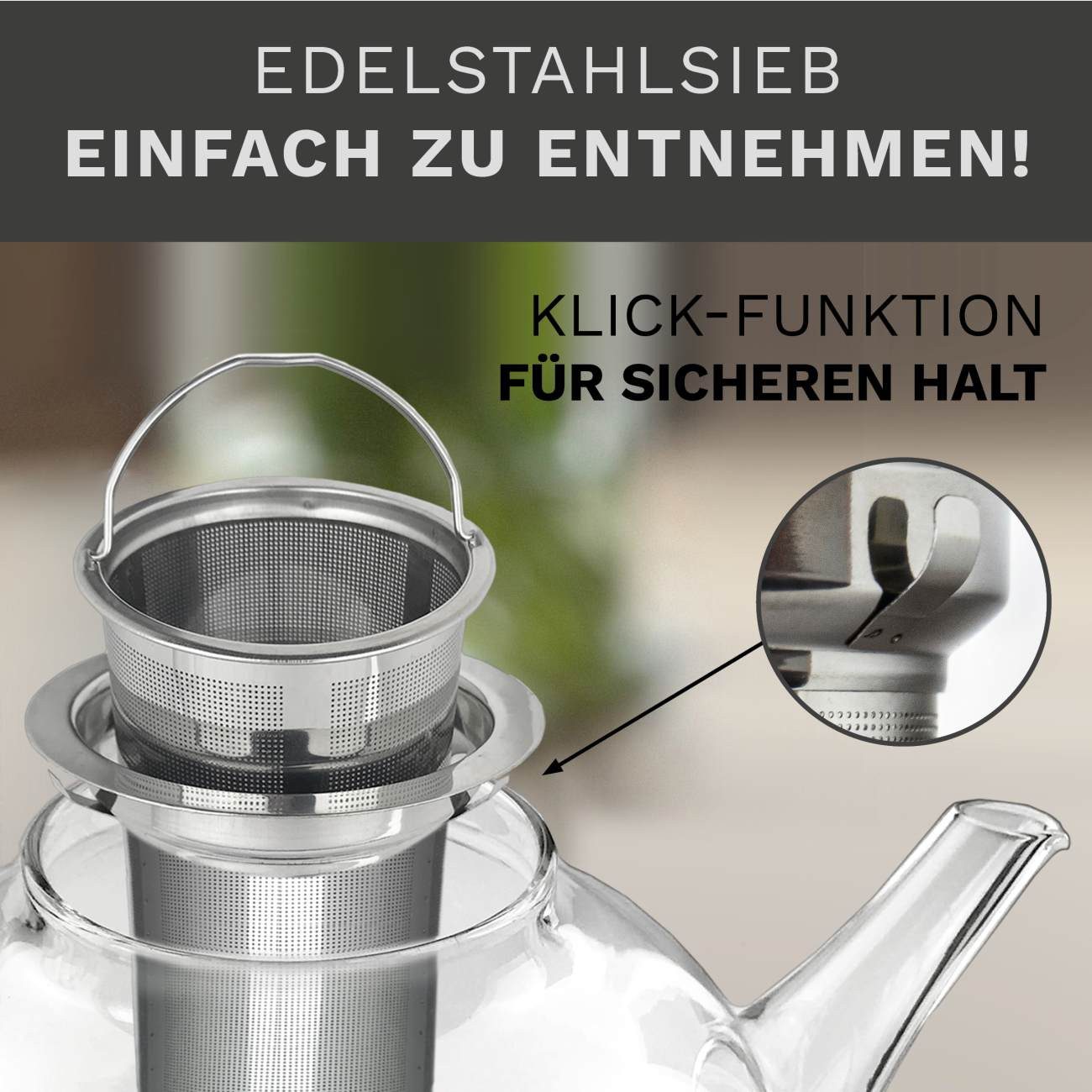 Creano Teekanne Teekanne “flach” 0,8 Liter, 0,8 l, (1er-Set, 2-St., Teekanne & Deckel), tropffrei