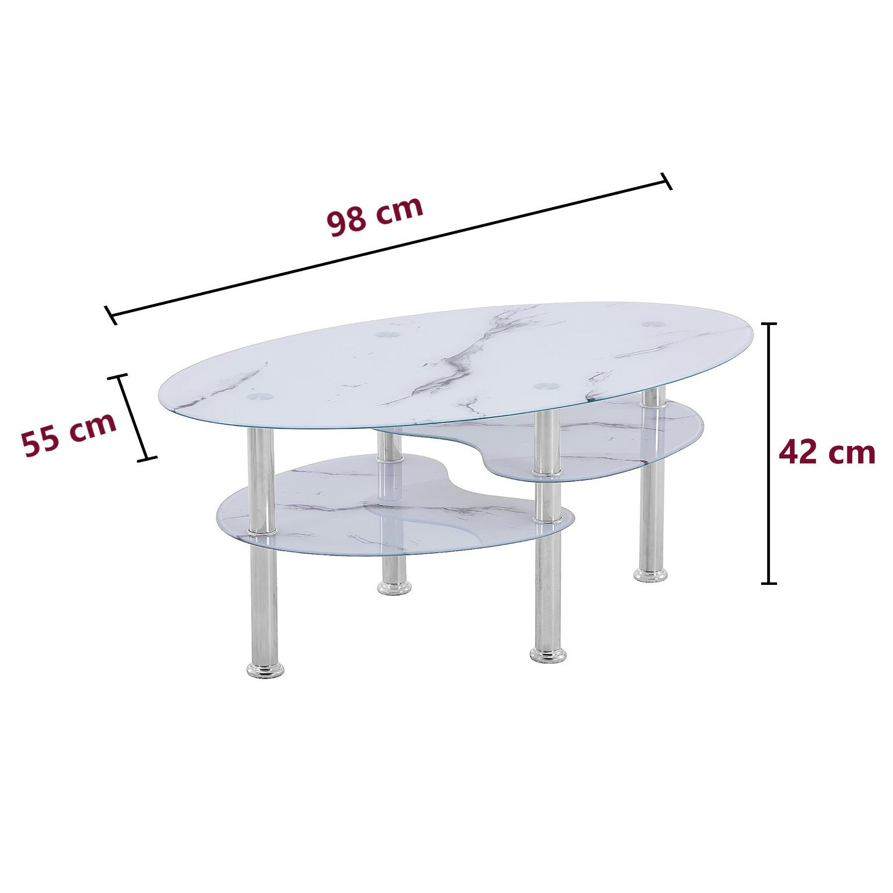 HOOZ Couchtisch HOOZ Couchtisch 98x55cm Marmor weiß mit Ablage (Wohnzimmertisch, perfekt als Beistelltisch), Tischplatte Marmorweiß mit Ablage in Marmorweiß