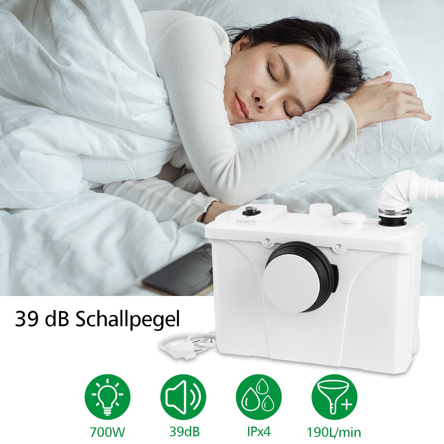 Clanmacy Hebeanlage 700W Hebeanlage Fäkalienpumpe Schmutzwasserpumpe Kleinhebeanlage 190L – Bild 3 von 5