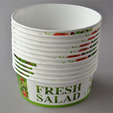 Einwegschale 200 Stück Salatschalen mit Deckel, "Salat-Motiv", rund, 1000 ml, Salatbox Paper Bowls Pappsalatschale Salad Cups