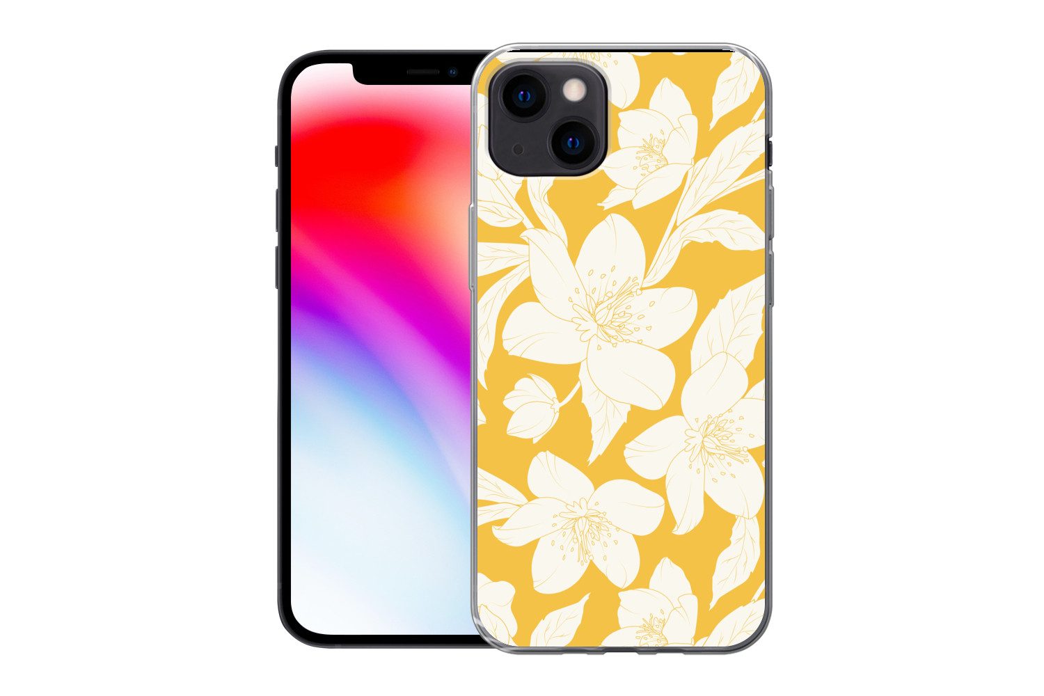 MuchoWow Handyhülle für Apple iPhone 13 Blumen - Muster - Gelb - Weiß, Smartphone-Bumper, Print, Handy Schutzhülle Dünn