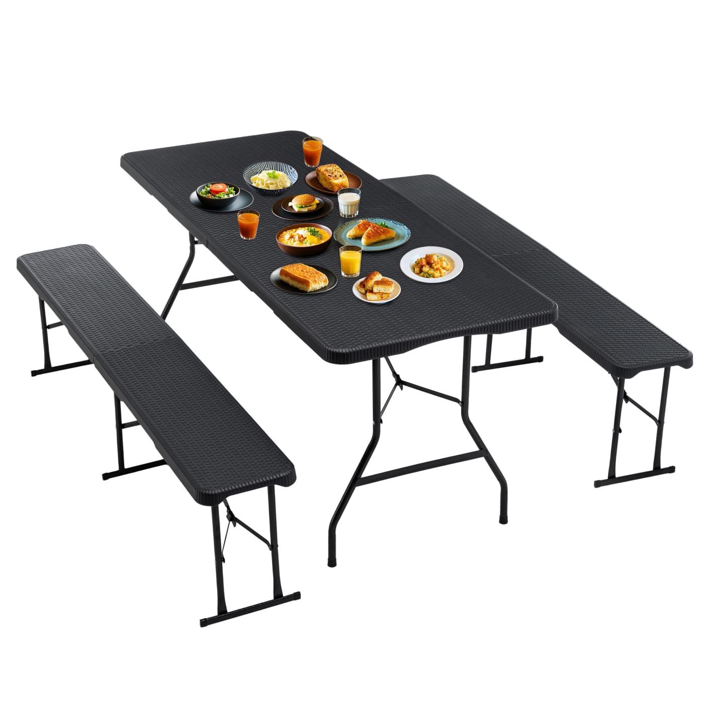Gartenlounge-Set Bierzeltgarnitur klappbar 3-teilig Set, 180x70 cm Campingtisch
