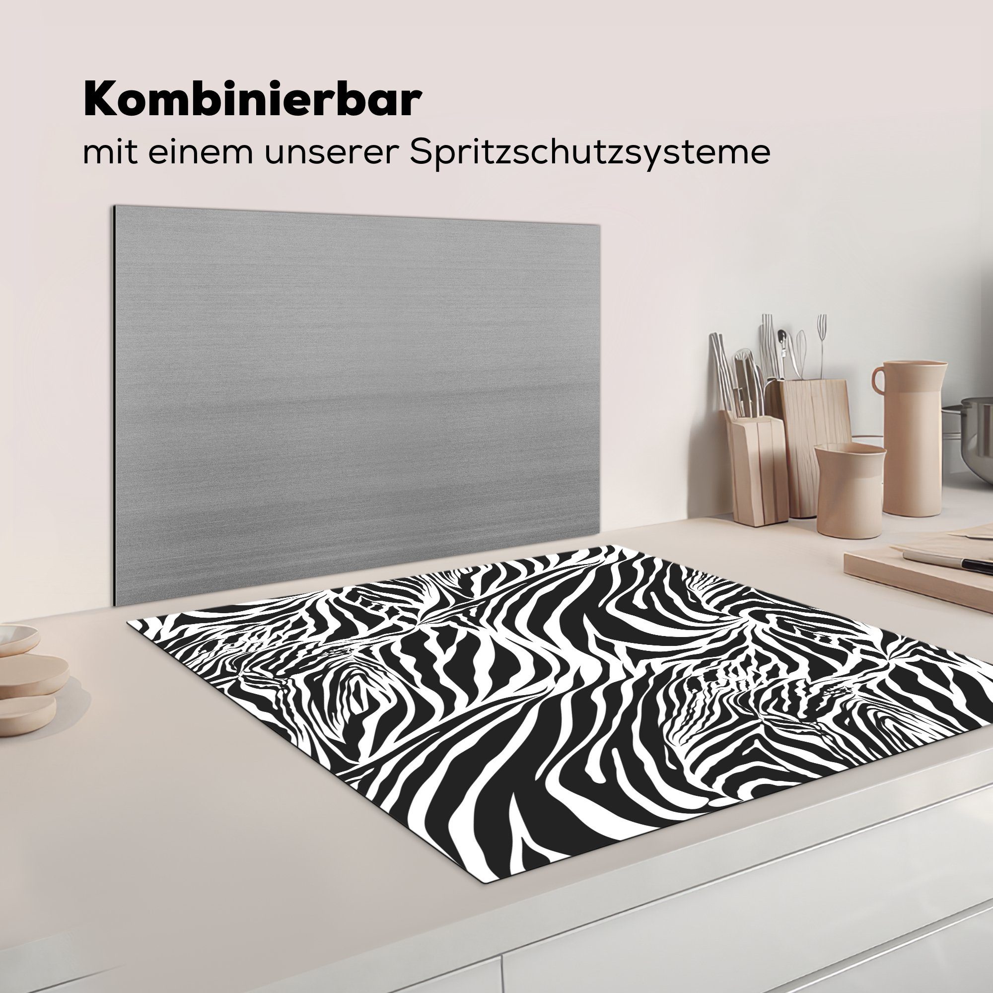 MuchoWow Herdblende-/Abdeckplatte Muster cm, für tlg), küche Arbeitsplatte Ceranfeldabdeckung, Zebramuster Schwarz, Vinyl, 78x78 - - (1