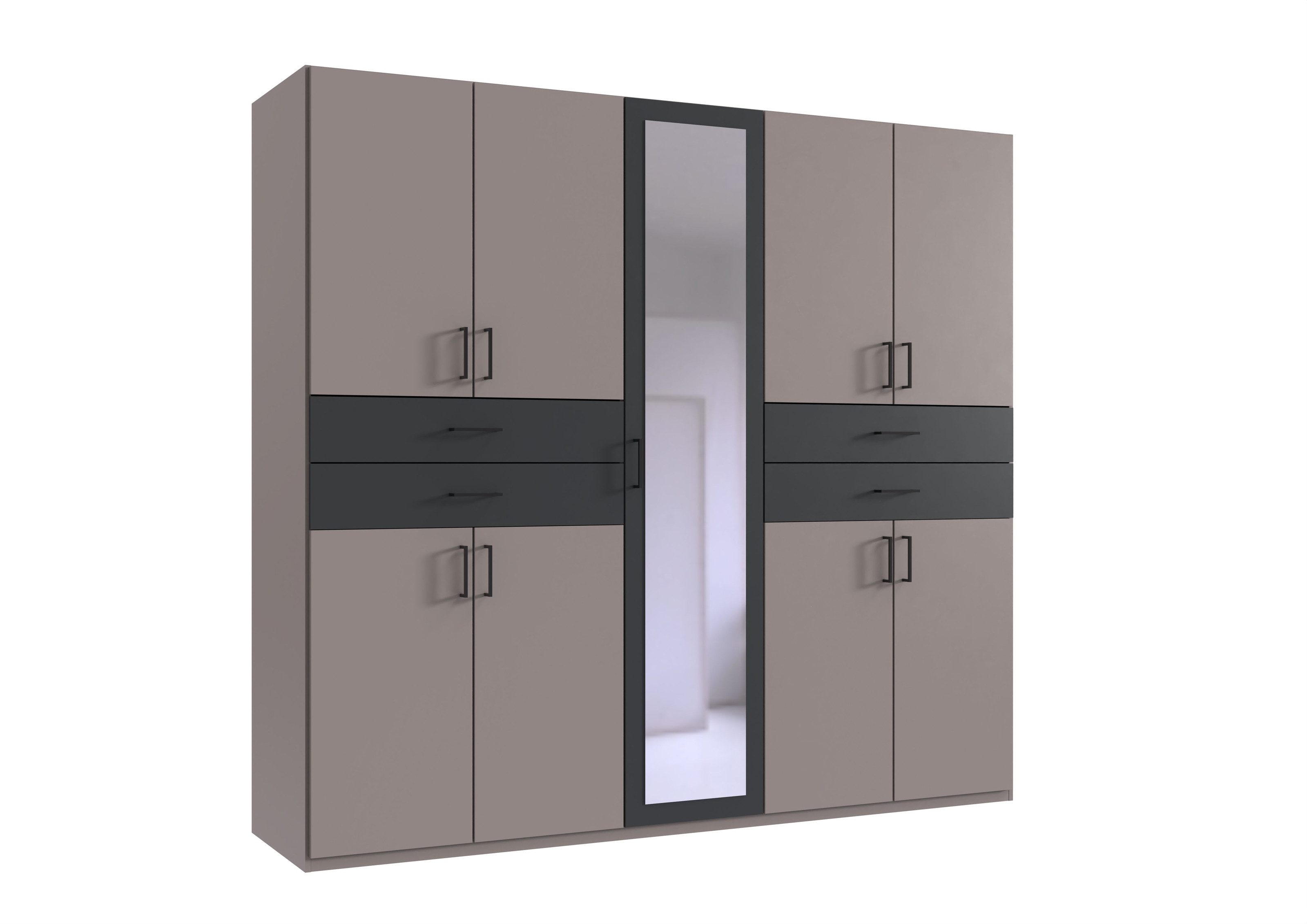 freiraum Drehtürenschrank Taiga 4 Schübe, 9 Türen, Saharagrau / Graphit - 225x208x58cm (BxHxT)