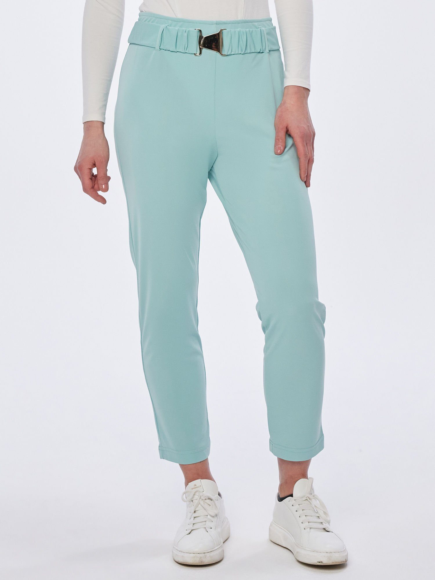 MONACO blue Stoffhose Jerseyhose figurumspielend mit Schmuckgürtel günstig online kaufen