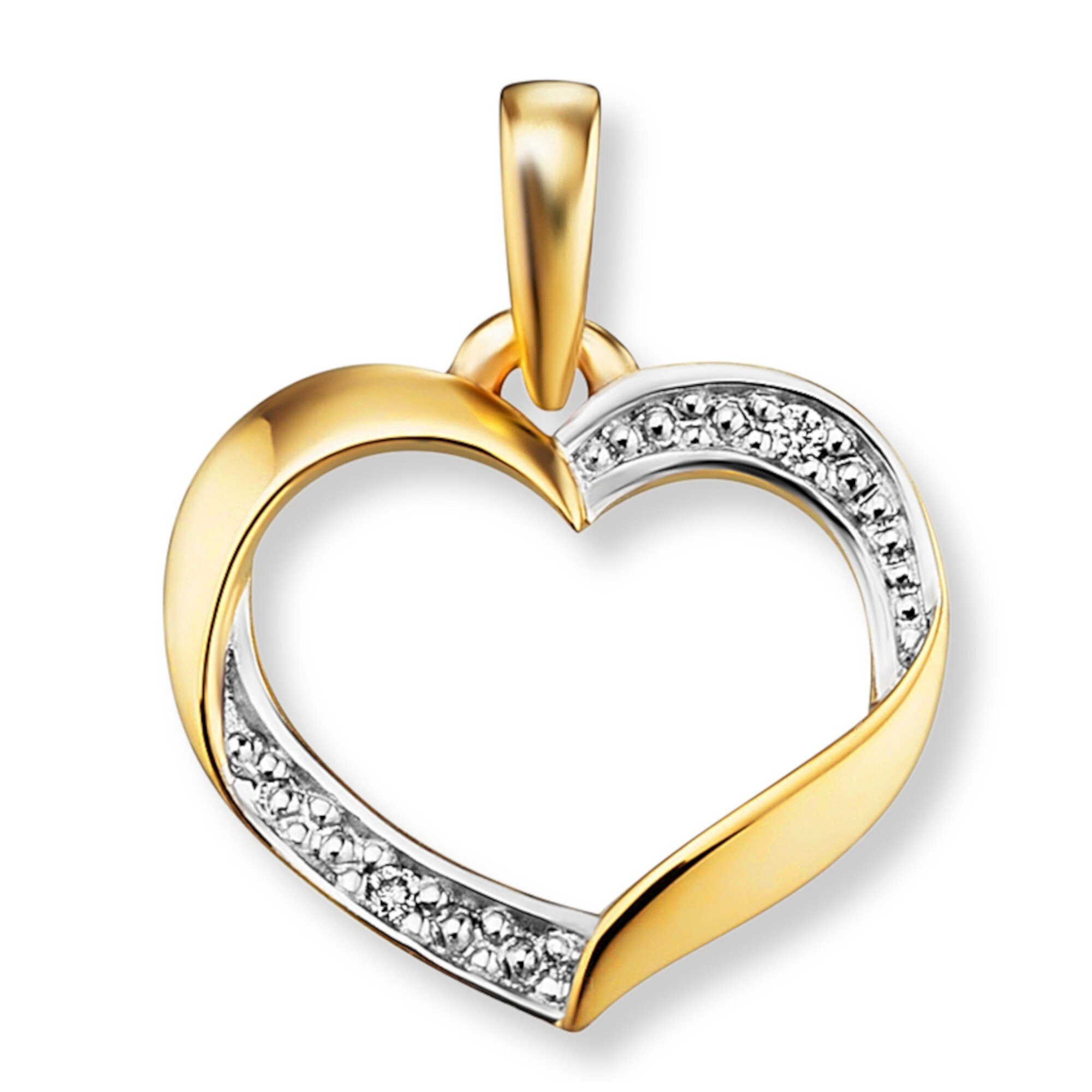 ONE ELEMENT Halskette, mit Schmuckset Brillant Öse 585 Diamant aus mm verstellbarer : Herz Breite Höhe Set : incl. 10,40 Kette - Damen Anhänger - ct 0.01 mm mit Anhänger Gelbgold, 12,70