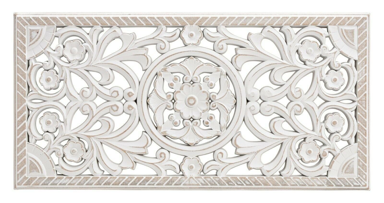 Meinposten Wanddekoobjekt Wandornament Holz weiß 60x30 cm shabby Landhaus O günstig online kaufen