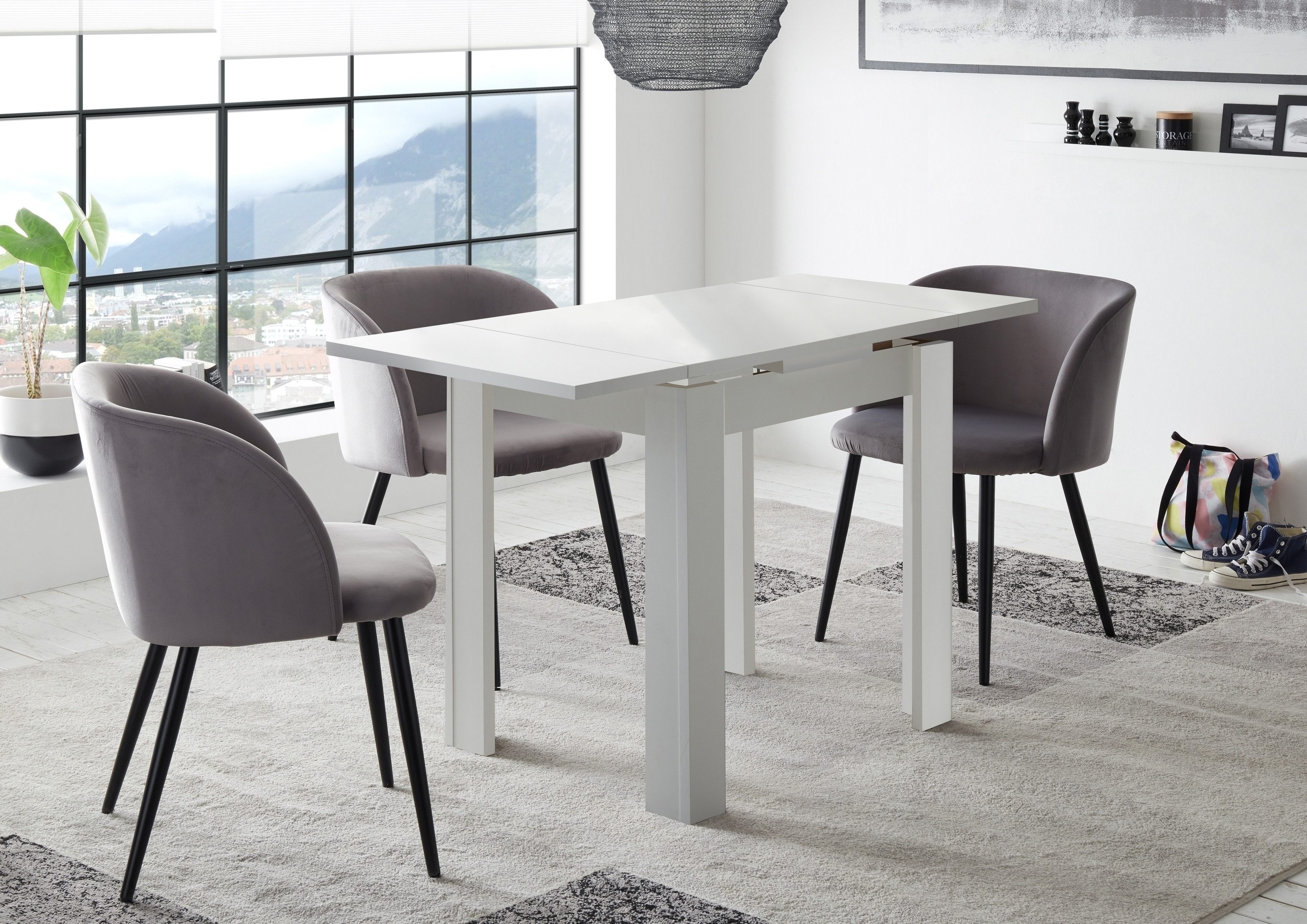 freiraum Kulissentisch Monzi (ausziehbar), (ausziehbar) in weiß matt - 80x78x60cm (BxHxT)