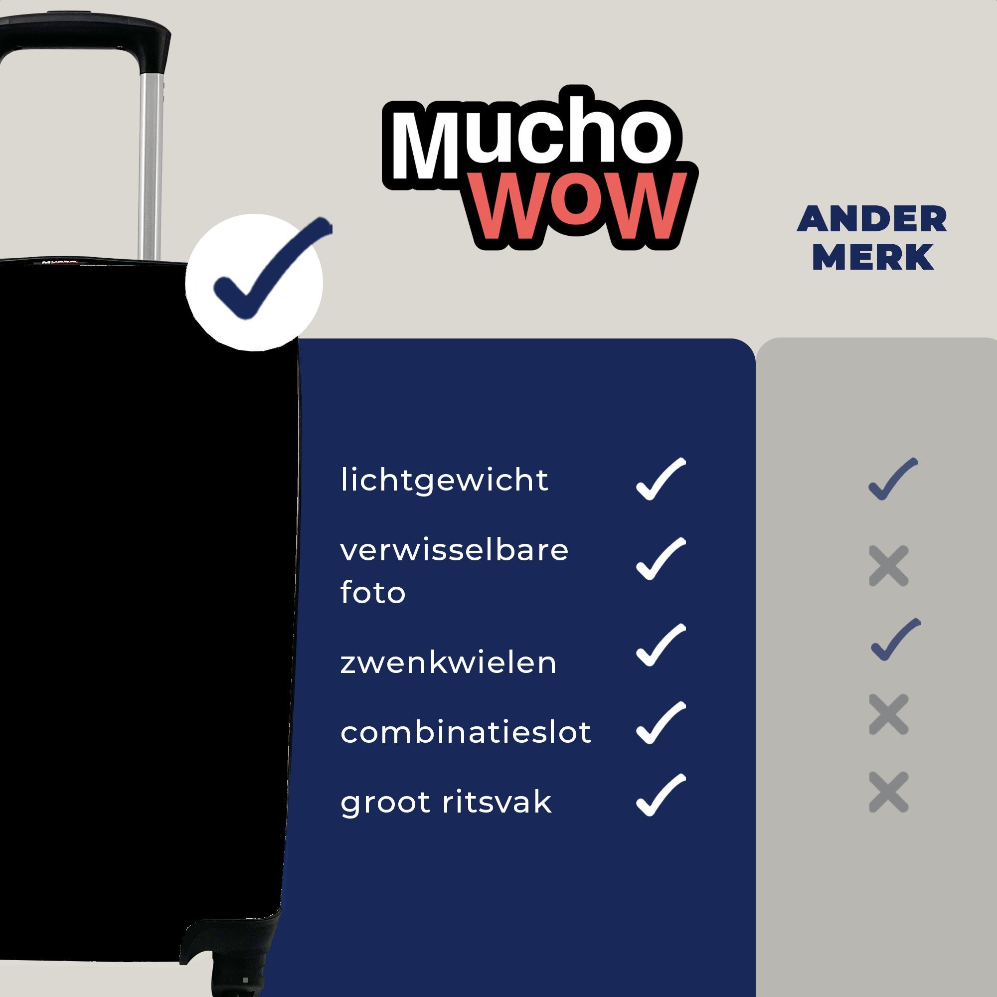 4 MuchoWow - Vogel rollen, mit Handgepäck - Handgepäckkoffer Reisekoffer Kranich Weiß für Ferien, Schwarz Reisetasche - Rollen, Tiere, - Trolley,