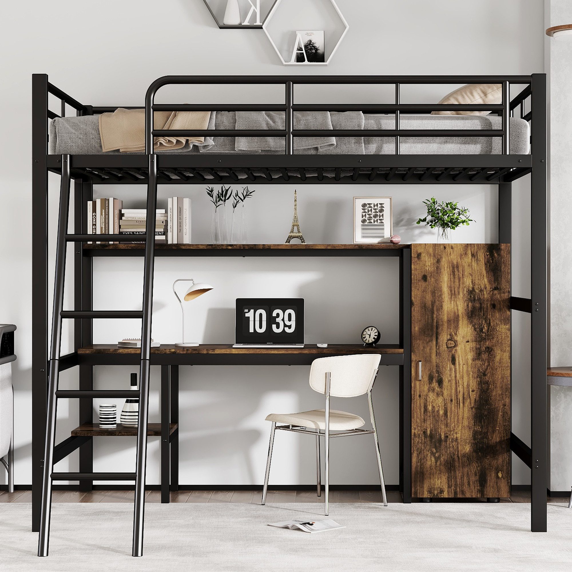 Merax Hochbett (1-St) Etagenbett 90x200cm mit Kleiderschrank, Schreibtisch, günstig online kaufen