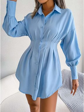 KIKI Blusenkleid Damen V Ausschnitt Mini Hemdkleid Tunika Casual Freizeitkleid
